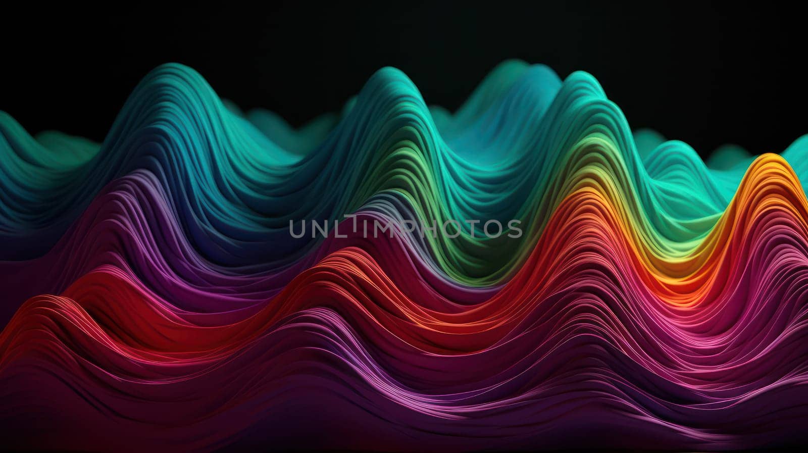 This stunning photo captures a mesmerizing display of different colored waves, each flowing seamlessly into the next. The fluid and dynamic shapes create an eye-catching visual experience that is both beautiful and captivating. The intricate patterns and rich hues are a testament to the power and beauty of art and design.