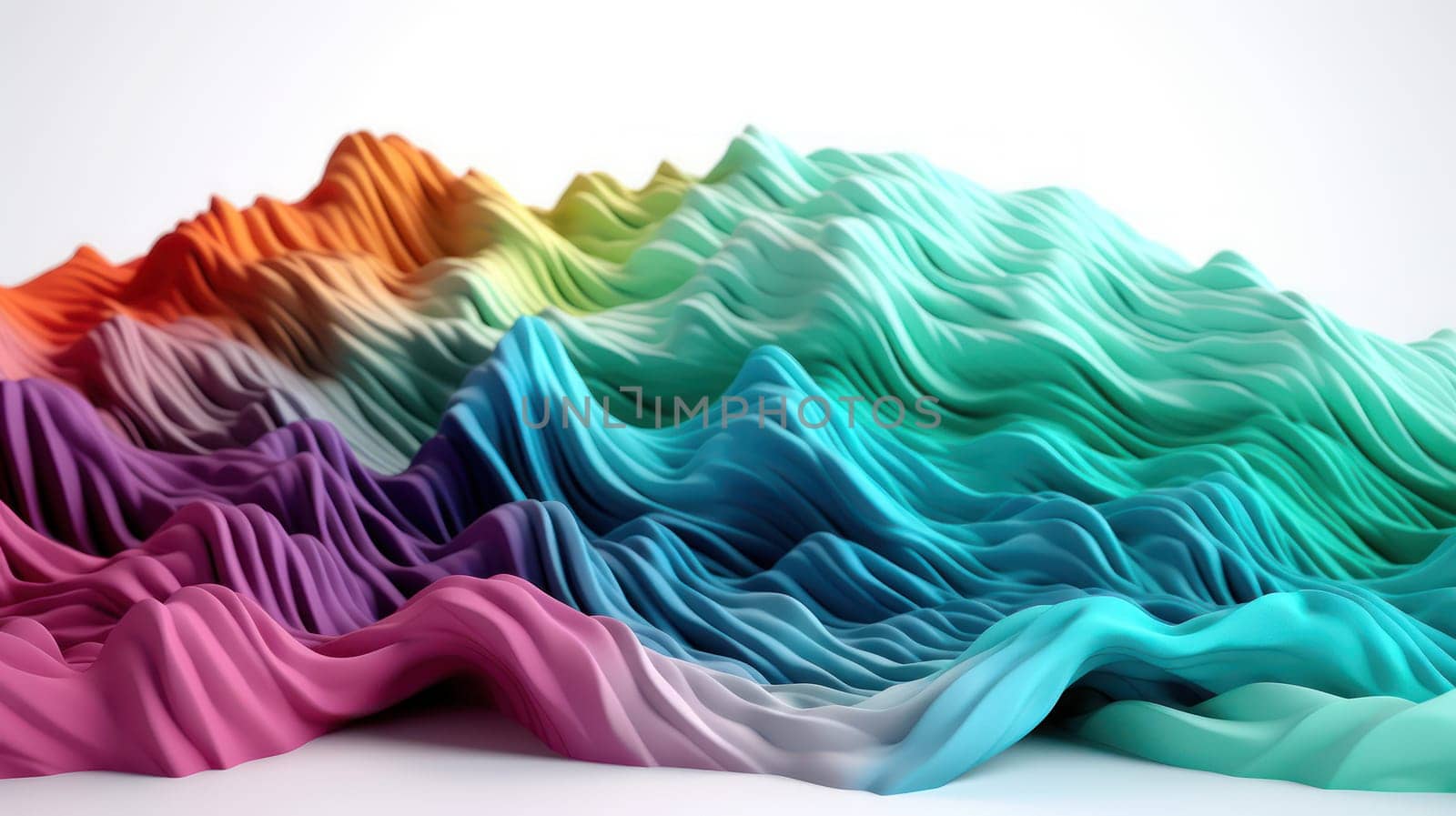 This photo showcases a mesmerizing wavy structure in vivid, multi-colored hues, set against a pristine white background. It is a perfect example of the beauty and complexity found in nature.