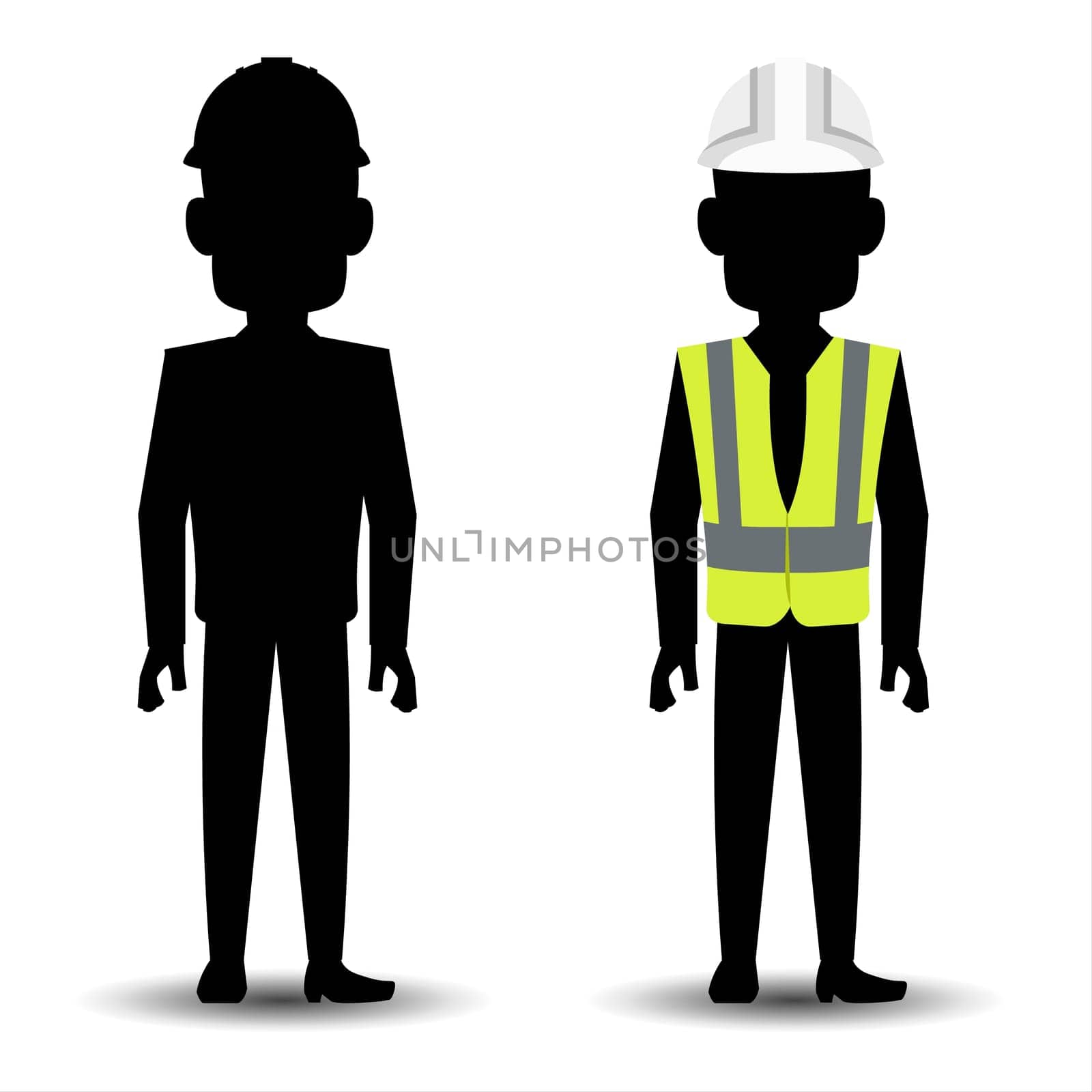 Silhouette of a construction worker on a white background, vector illustration