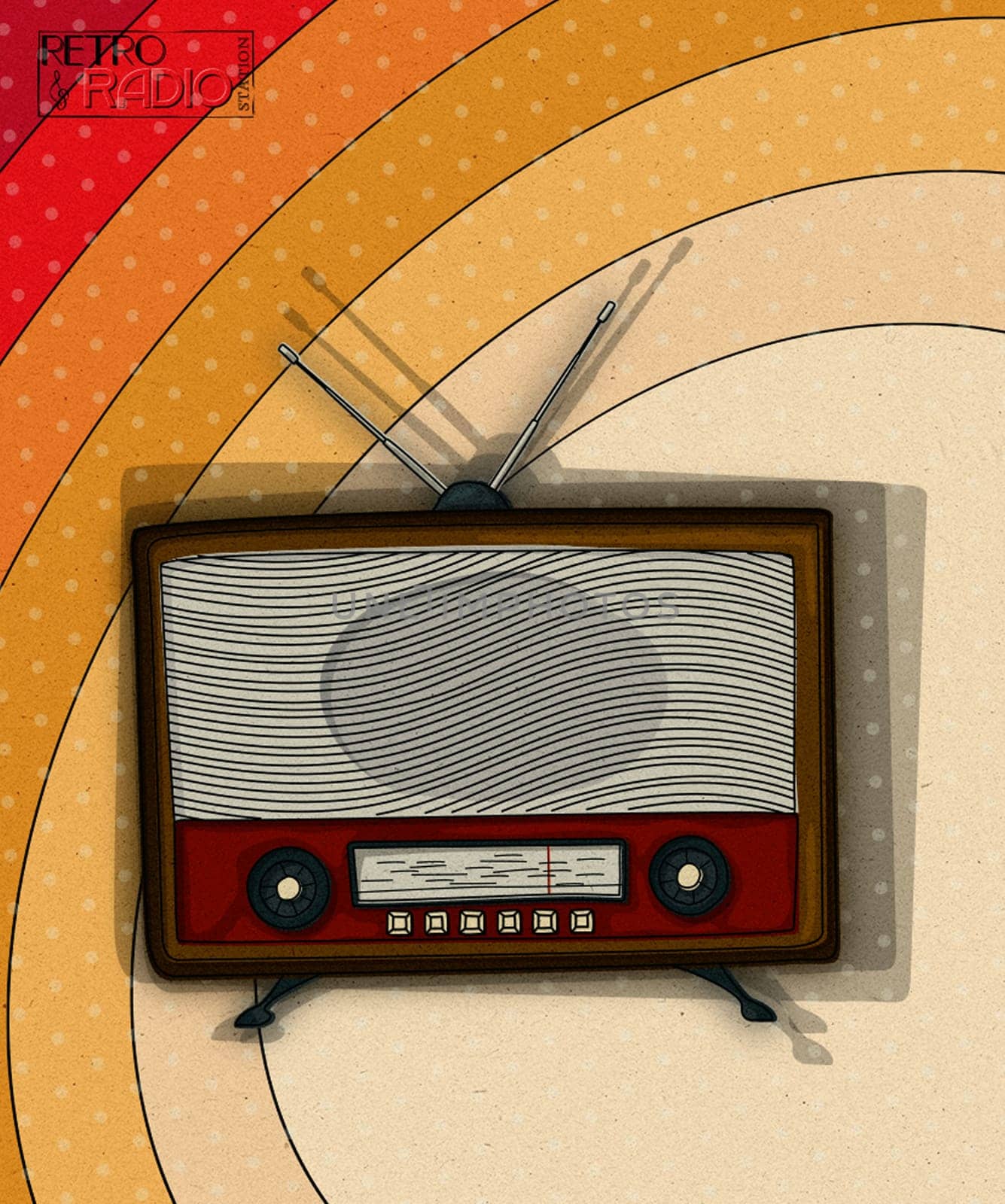 Retro radio background template design with vintage radio  and room for text