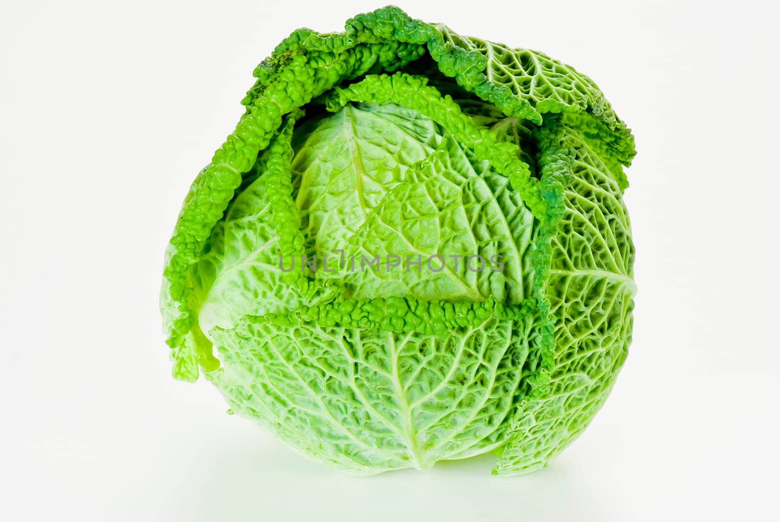 Fresh young green cabbage isolated on white background