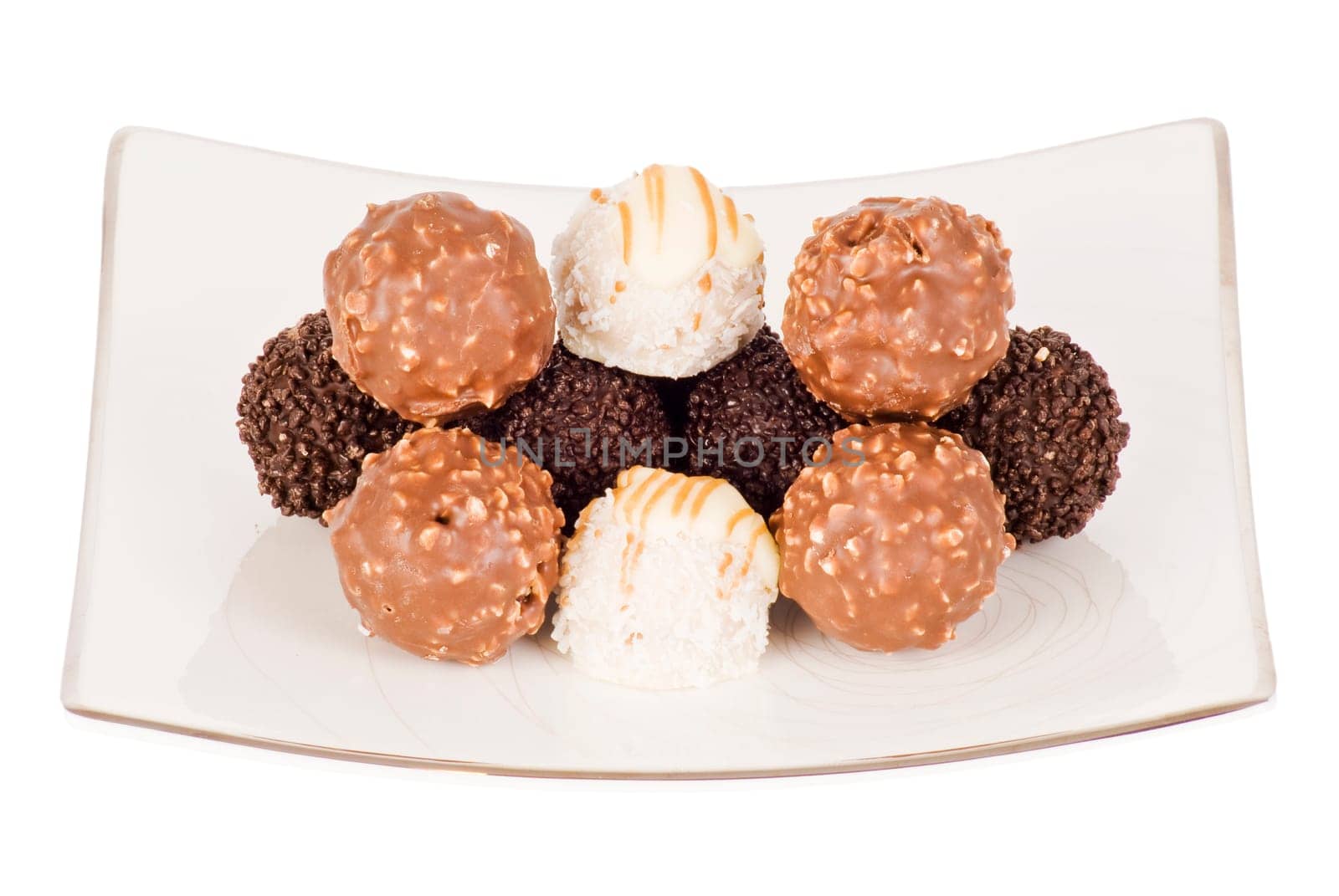 Various balls chocolate on the plate