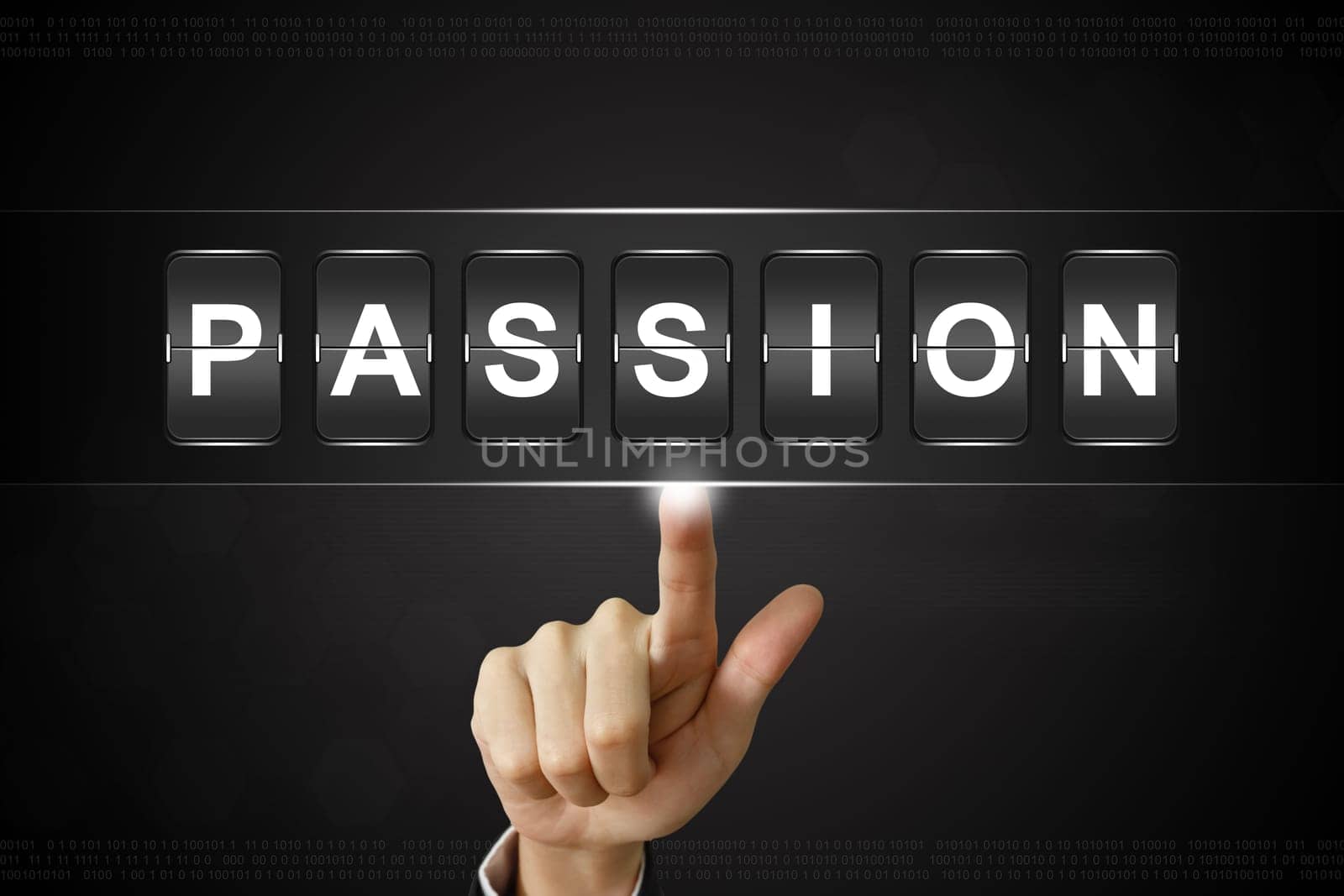 business hand pushing passion on Flipboard Display