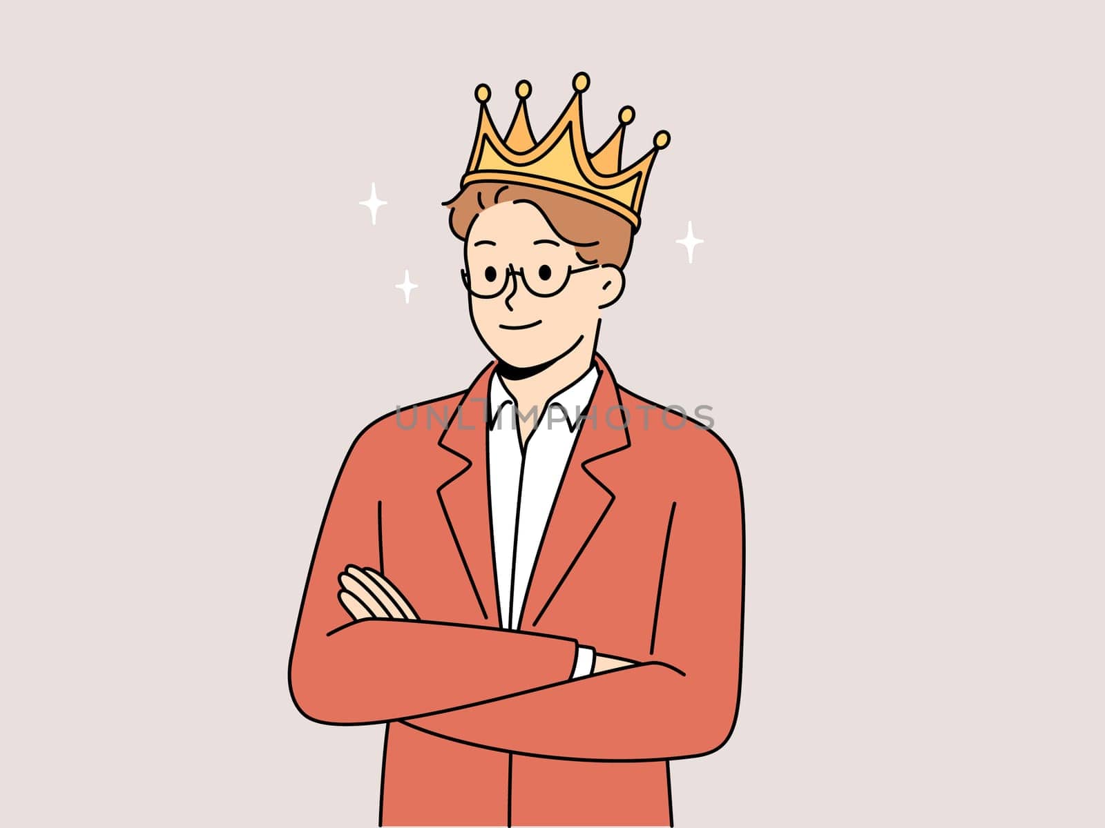 Smiling man in crown feel confident