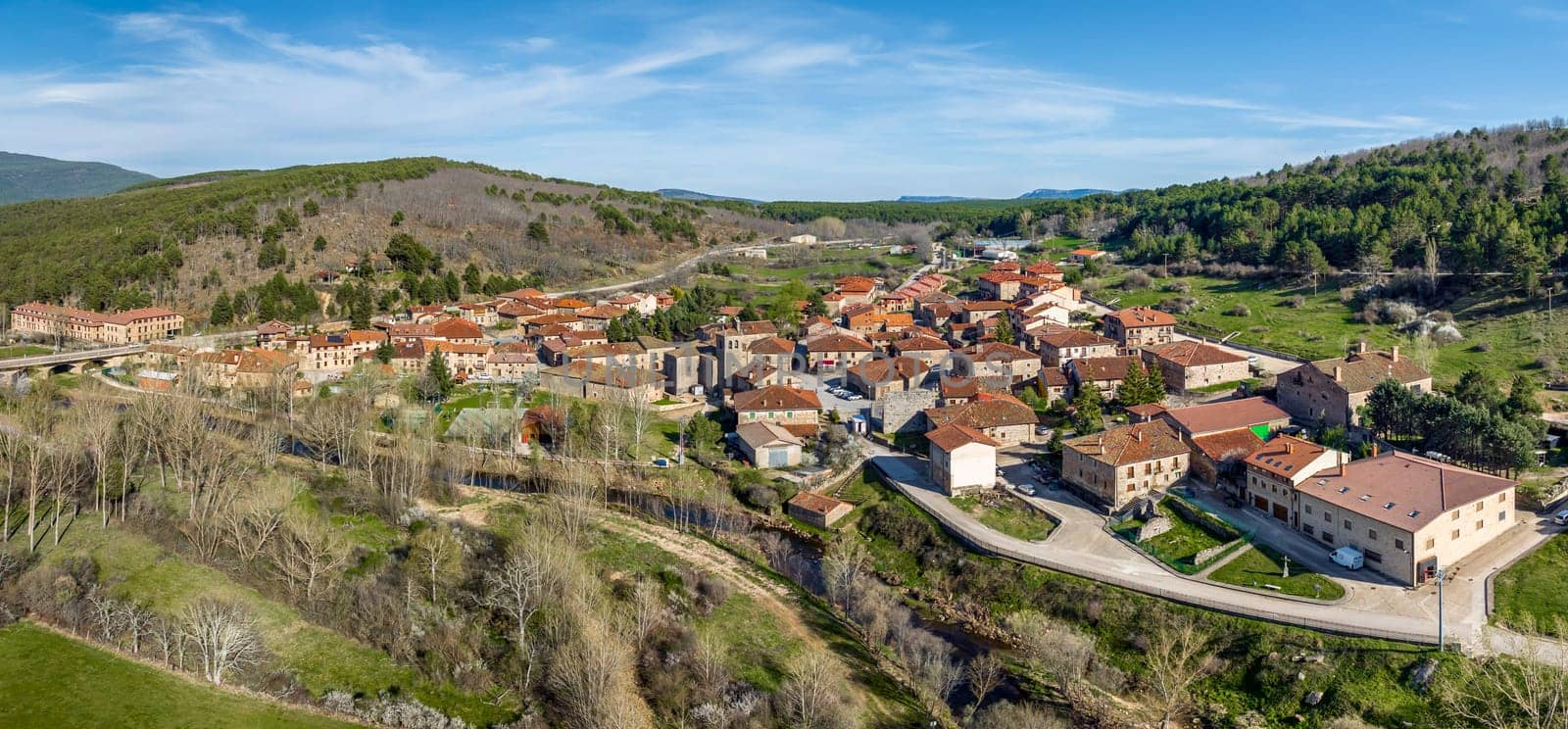 Panoramic aerial view of Molinos de Duero, a beautiful town in Spain belonging to the province of Soria