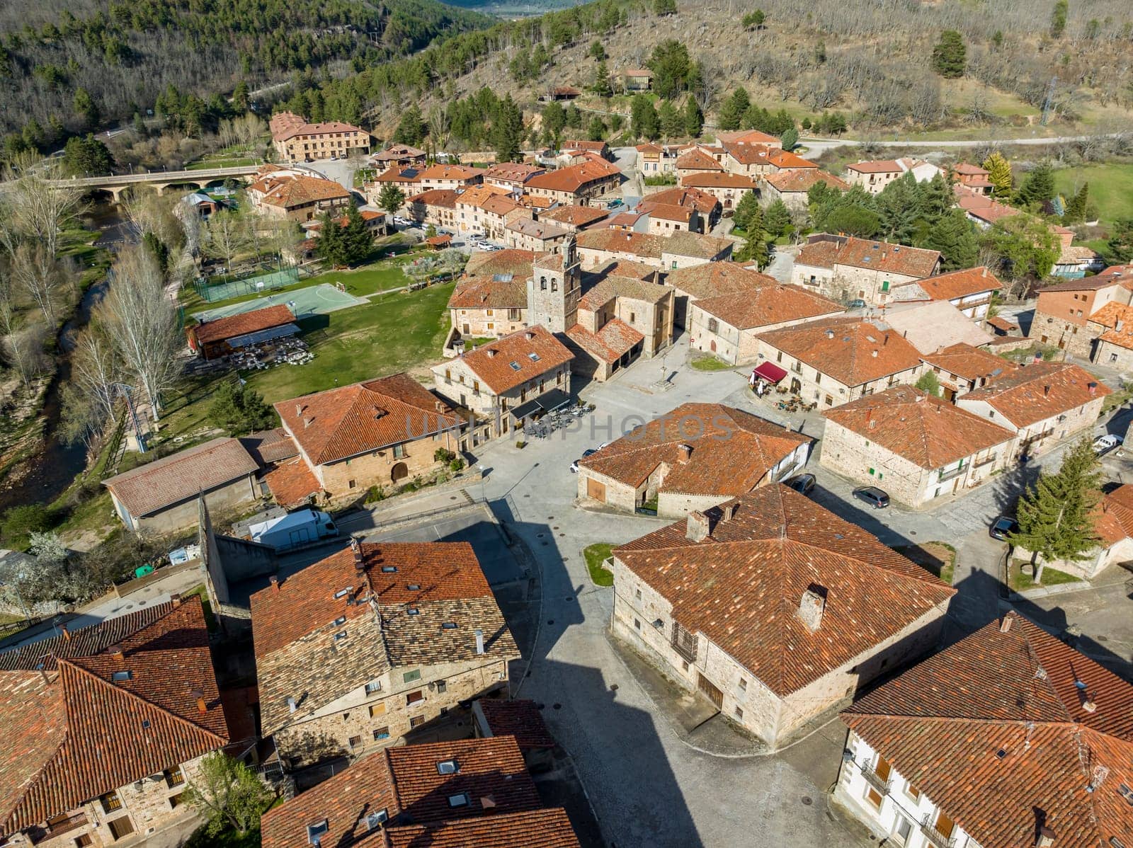 Aerial view of Molinos de Duero, a beautiful town in Spain belonging to the province of Soria