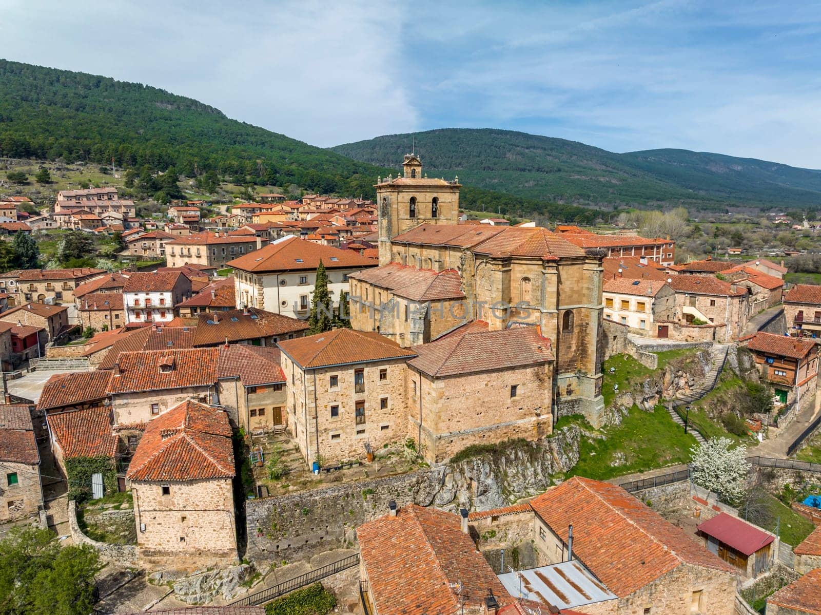 Church of our lady of the pine of Vinuesa in the province of Soria Spain. panoramic aerial view