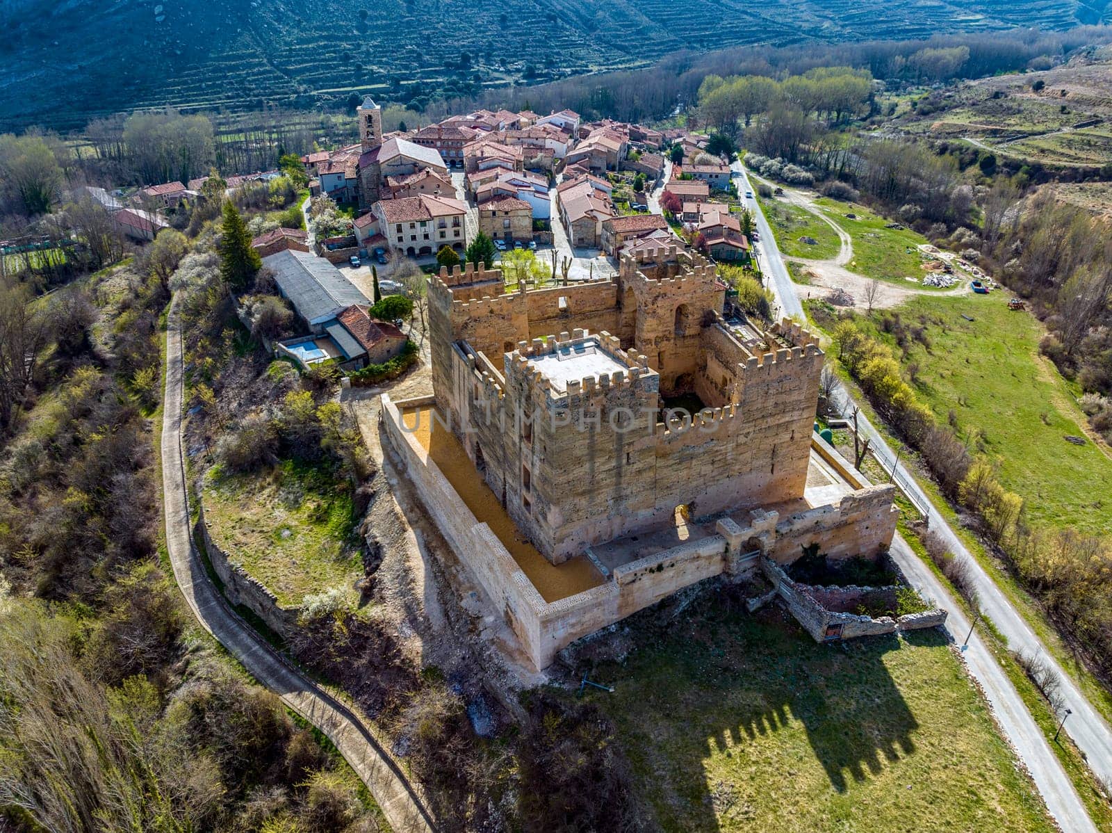 Panoramic aerial view Yanguas city Soria province Spain