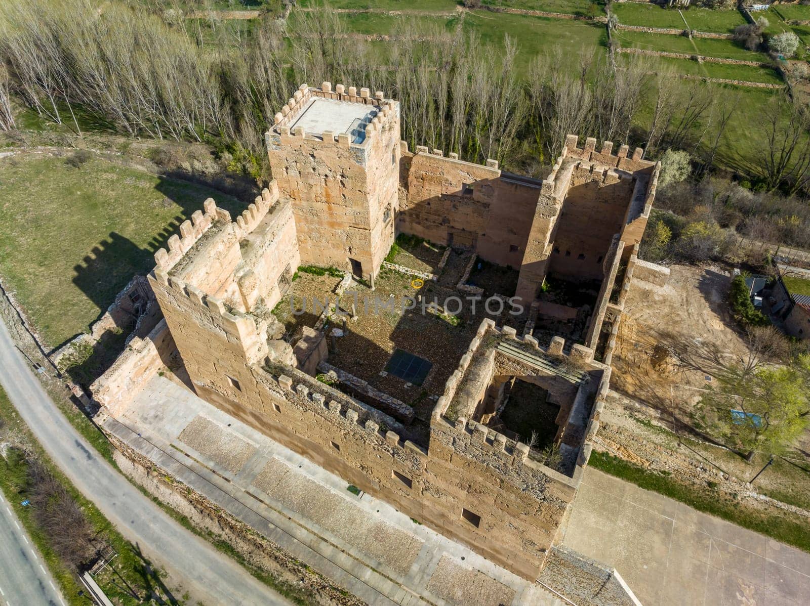 The medieval castle of Yanguas in the province of Soria Spain. Aerial top view