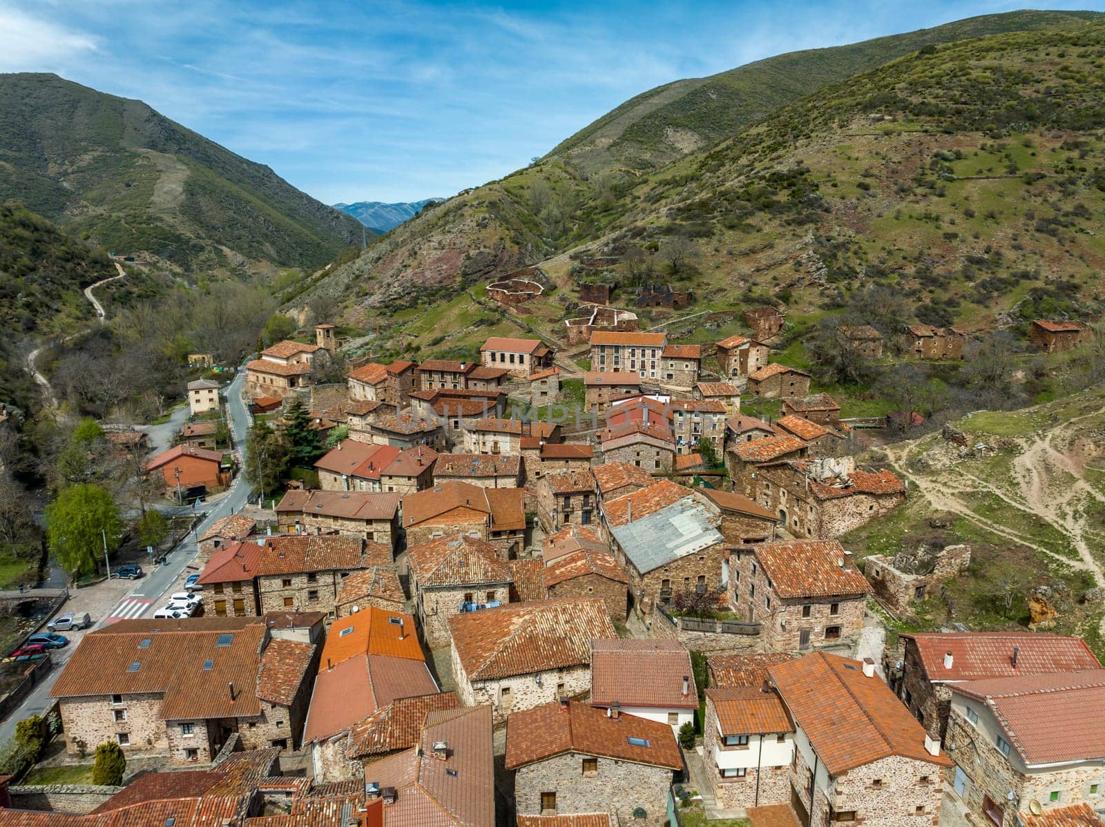 Aerial view of Viniegra de Arriba beautiful town in Spain belonging to the province of La Rioja