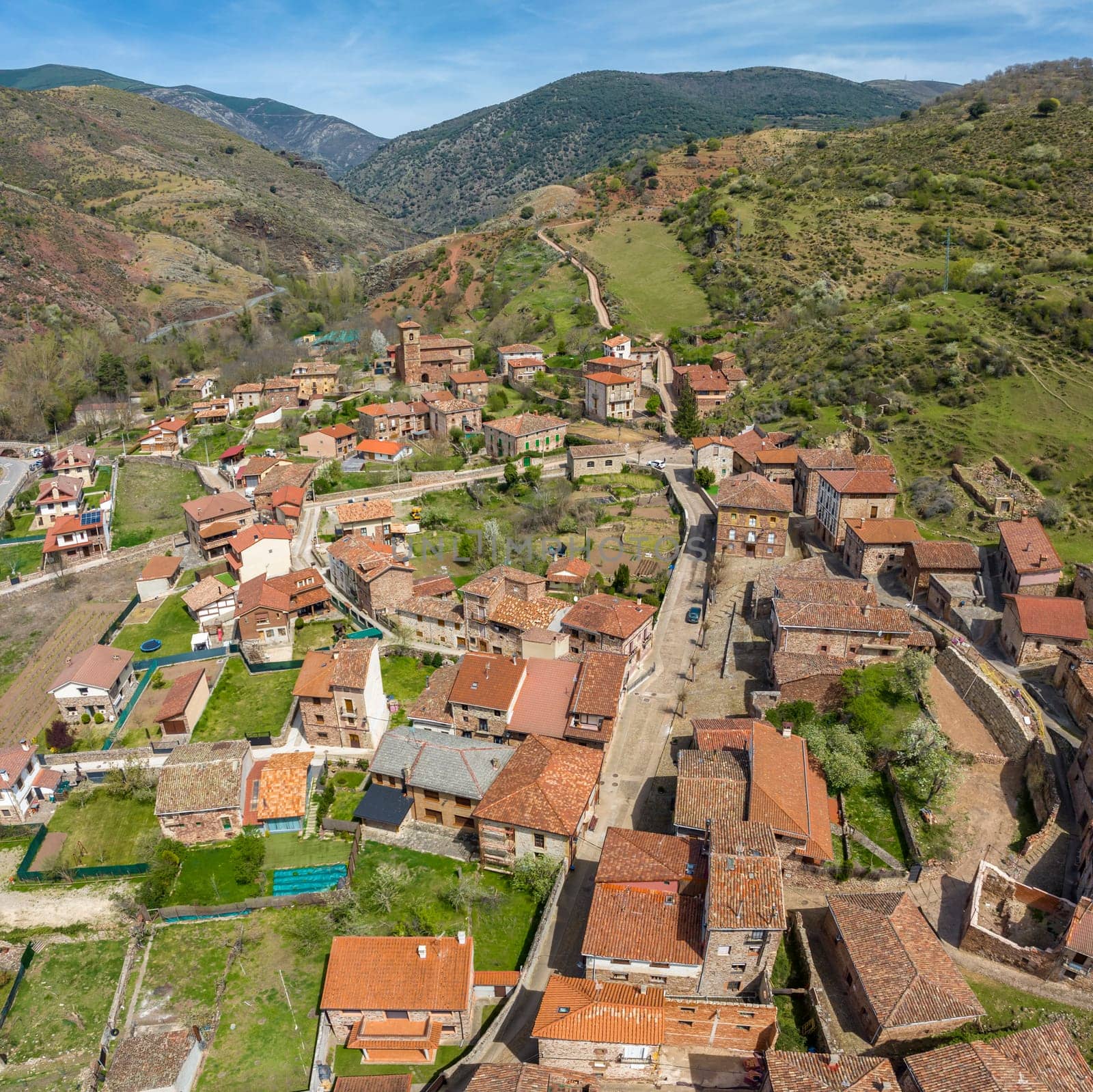 Panoramic aerial view of Viniegra de Abajo beautiful town in Spain belonging to the province of La Rioja