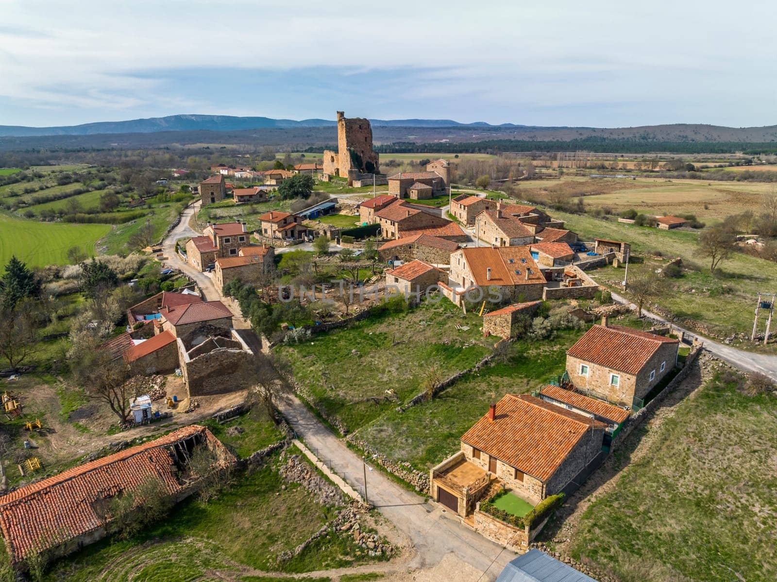 Panoramic aerial view of Hinojosa de la Sierra beautiful town in Spain belonging to the province of Soria