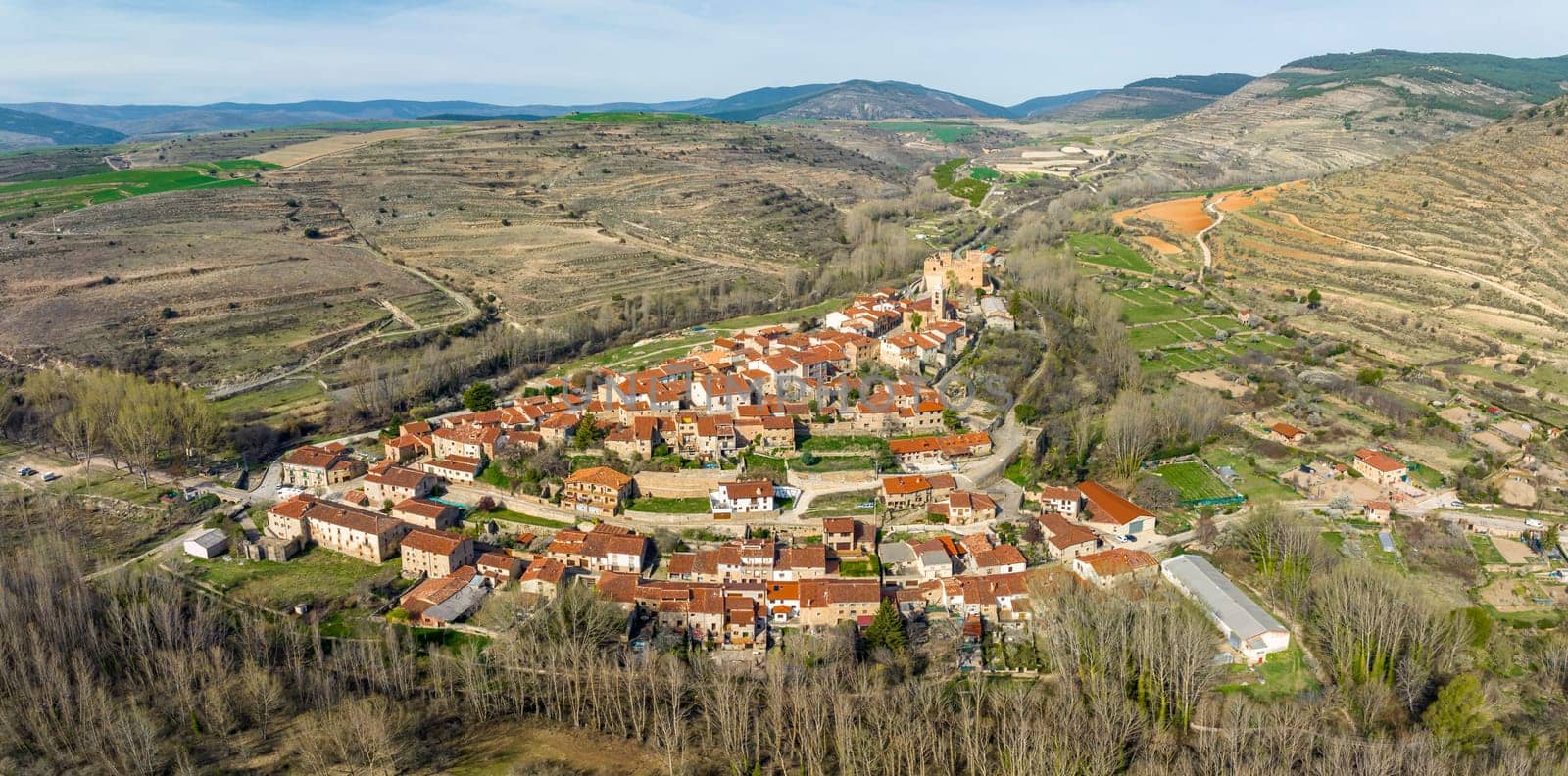 Panoramic aerial view Yanguas city Soria province Spain
