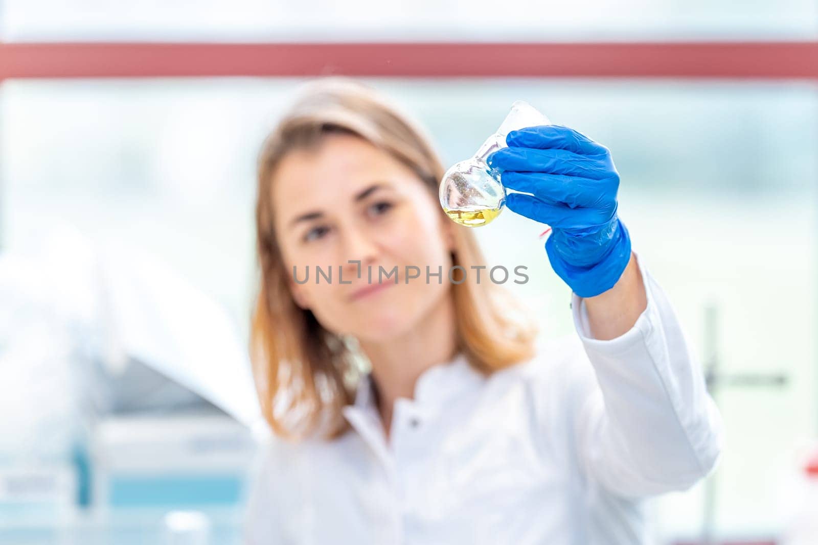 test of a chemical sample in the scientific laboratory of the research institute.