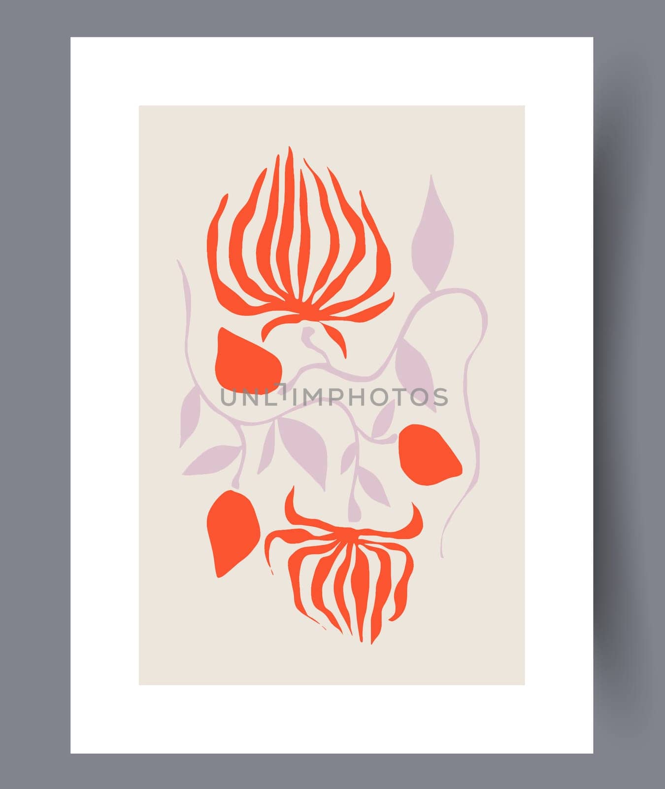 Still life flower nordic plant wall art print. Printable minimal abstract flower poster. Contemporary decorative background with plant. Wall artwork for interior design.