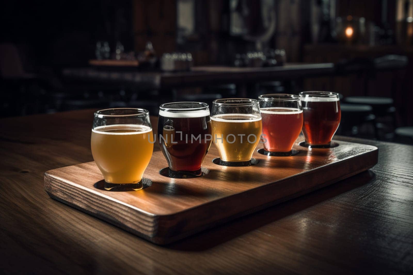 A beer flight at a brewery