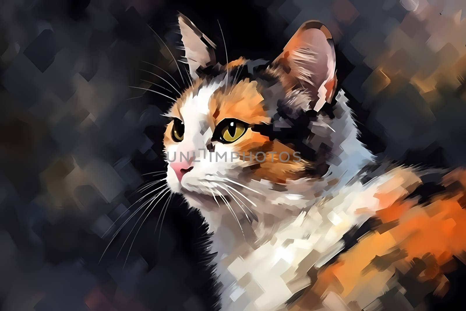 The calico cat licks its paw and runs it over its face, grooming its fur until it's soft and shiny. (generative AI)