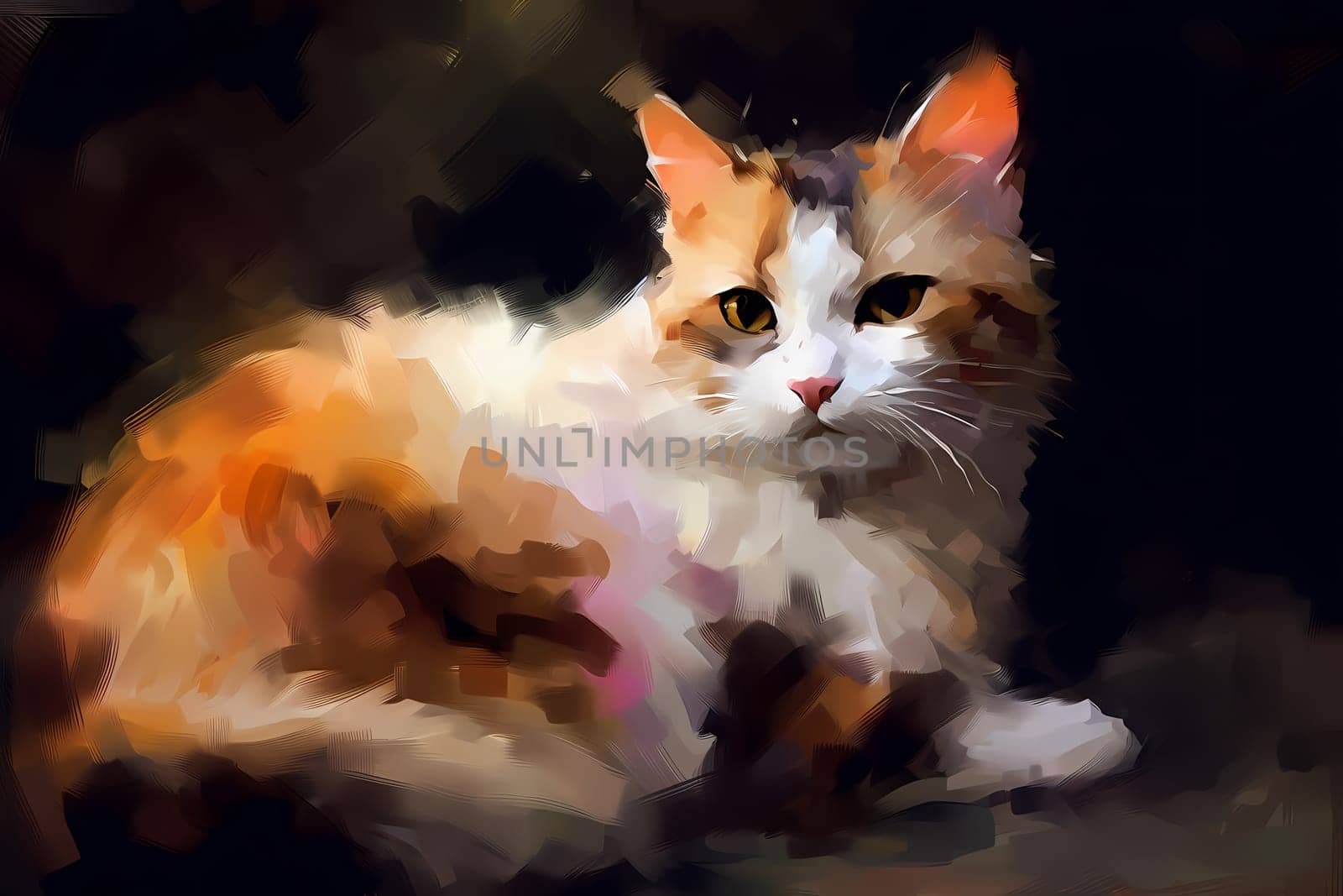 The calico cat licks its paw and runs it over its face, grooming its fur until it's soft and shiny. (generative AI)