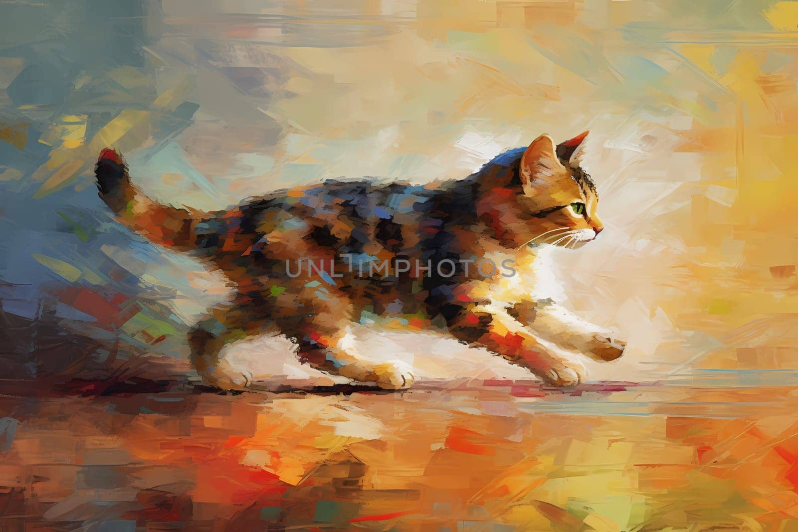 The cat is frantically chasing after the elusive red dot of a laser pointer. (generative AI)