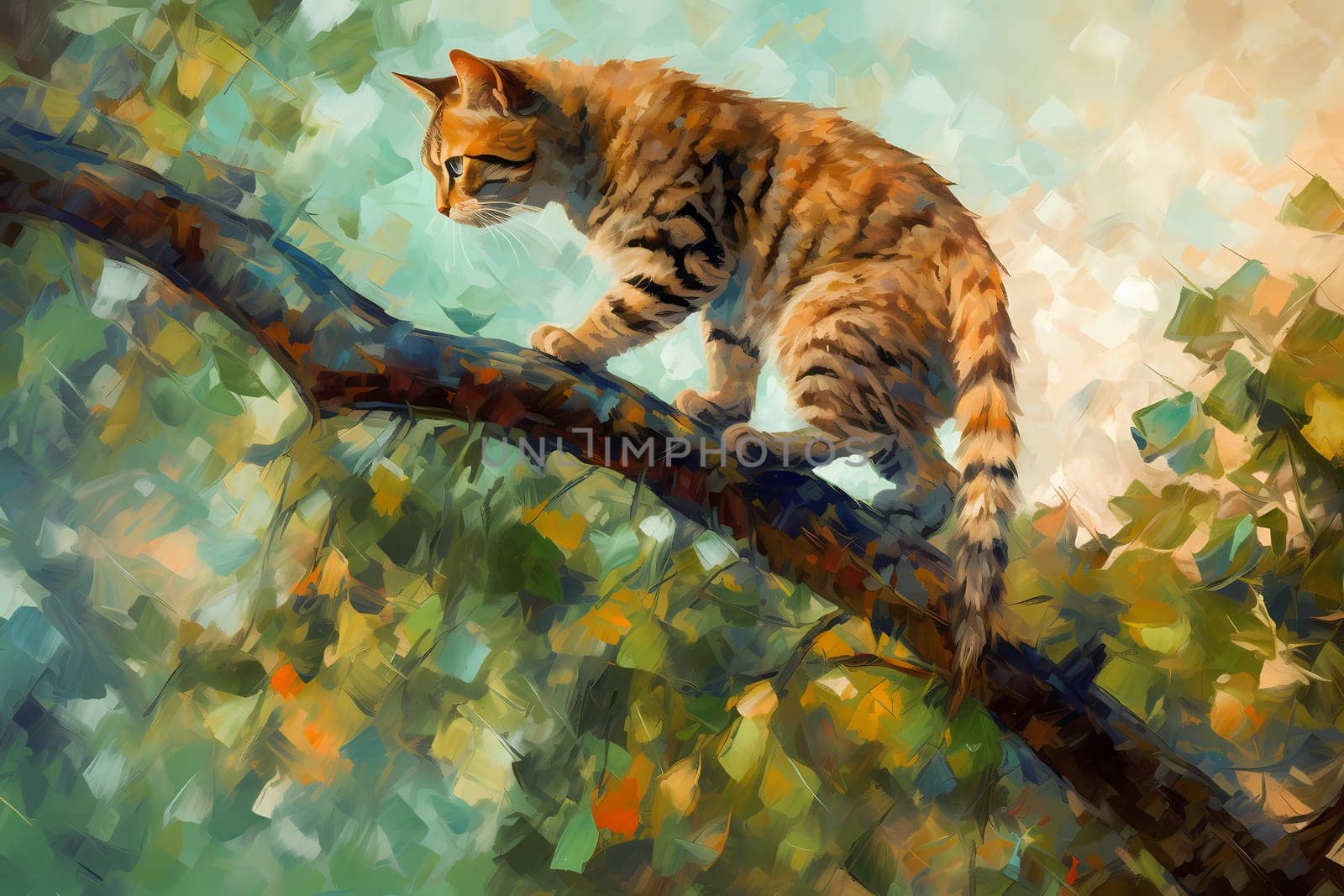 This adventurous cat is scaling a tree to explore the great outdoors. (generative AI)