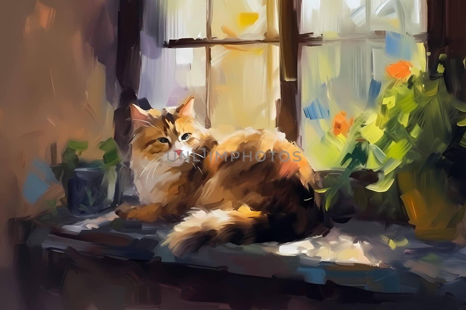This cat is taking time to clean itself and look its best while enjoying the view from the windowsill. (generative AI)