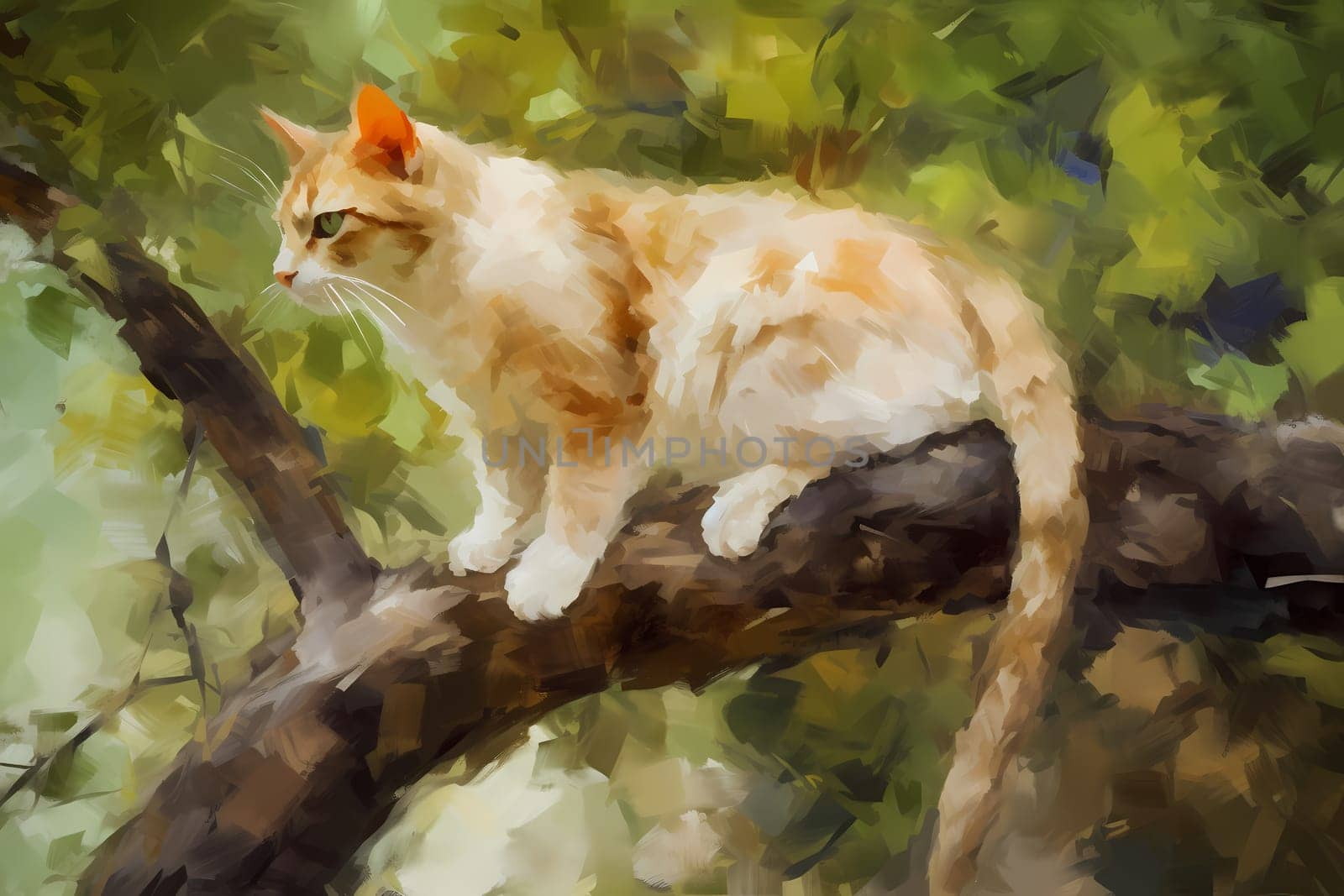 This adventurous cat is scaling a tree to explore the great outdoors. (generative AI)