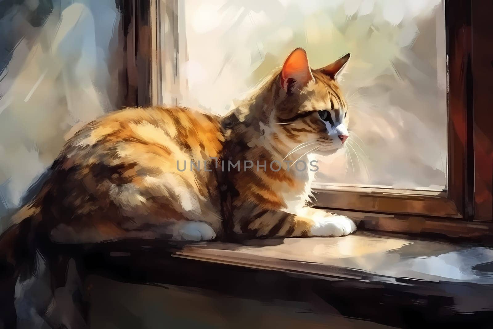 This cat is taking time to clean itself and look its best while enjoying the view from the windowsill. (generative AI)