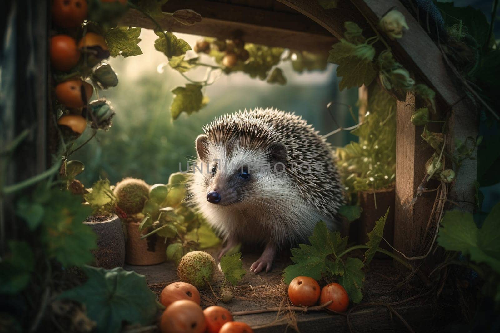 The hedgehog is exploring his new surroundings with curiosity and excitement, sniffing and crawling on the soft grass for the first time (generative AI)
