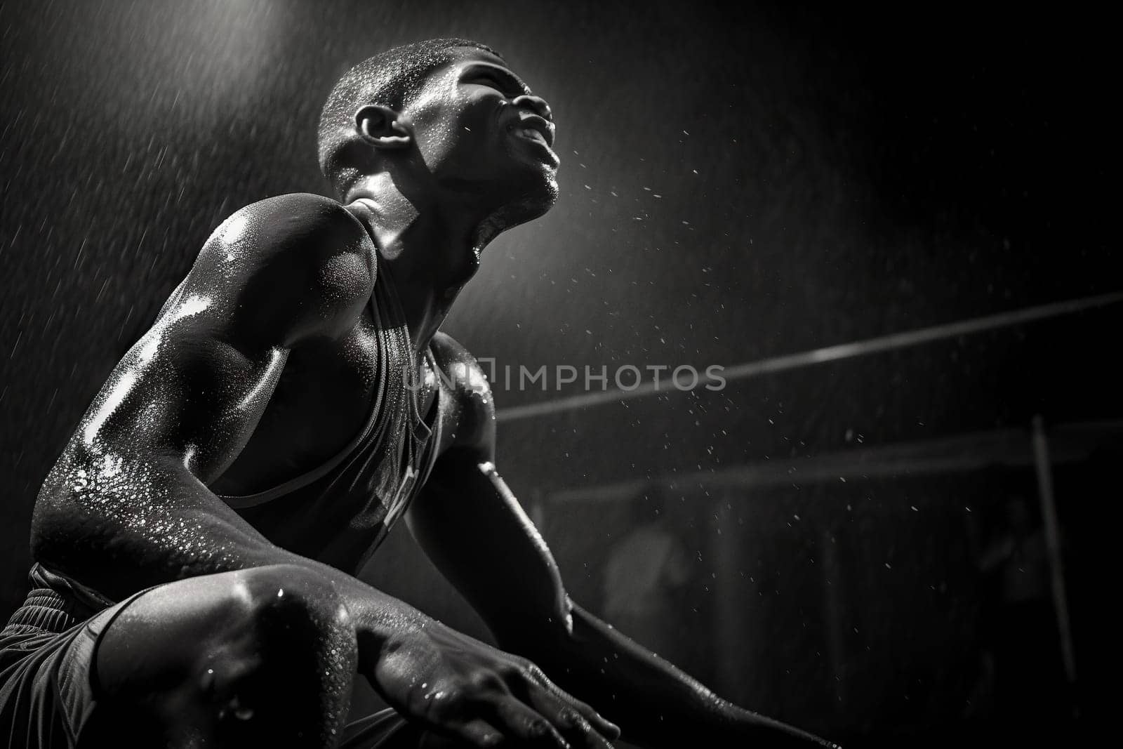 black athlete after a race in the rain - Generative AI