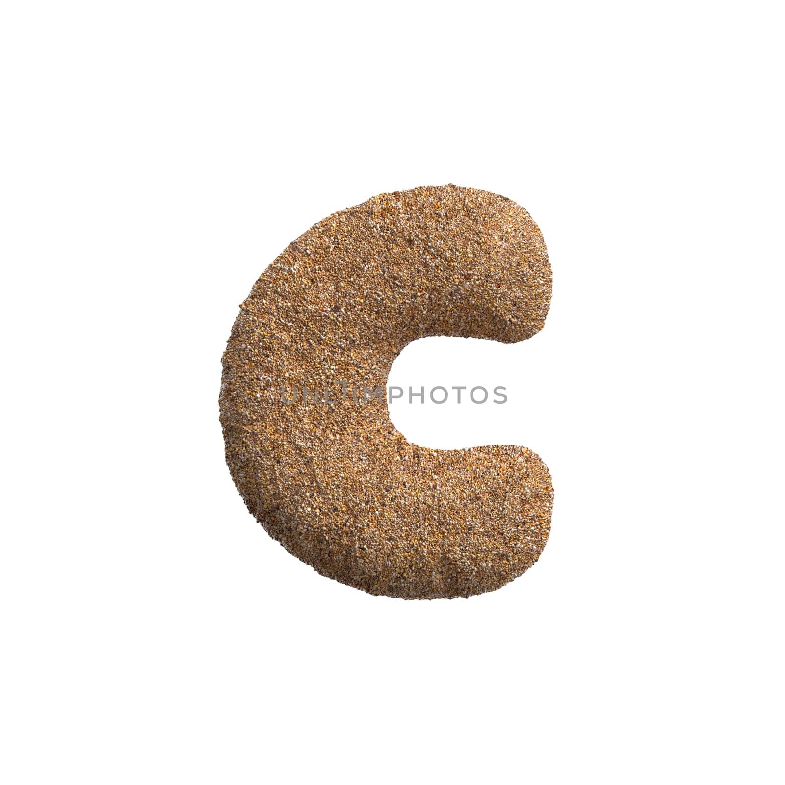 Sand letter C - Small 3d beach font isolated on white background. This alphabet is perfect for creative illustrations related but not limited to Holidays, travel, ocean...