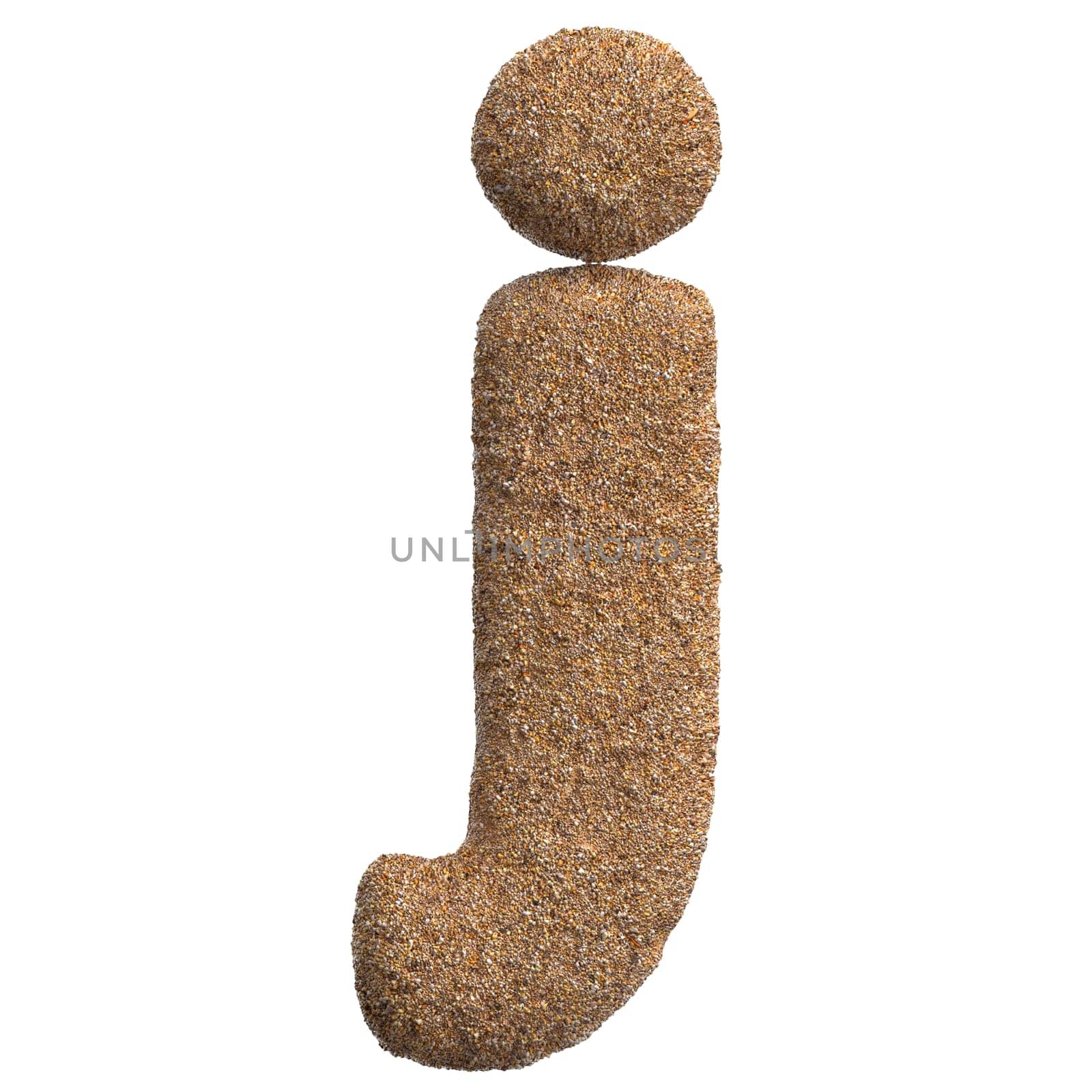 Sand letter J - Lower-case 3d beach font isolated on white background. This alphabet is perfect for creative illustrations related but not limited to Holidays, travel, ocean...
