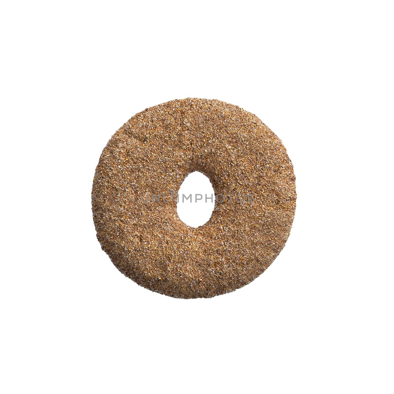 Sand letter O - Lowercase 3d beach font isolated on white background. This alphabet is perfect for creative illustrations related but not limited to Holidays, travel, ocean...