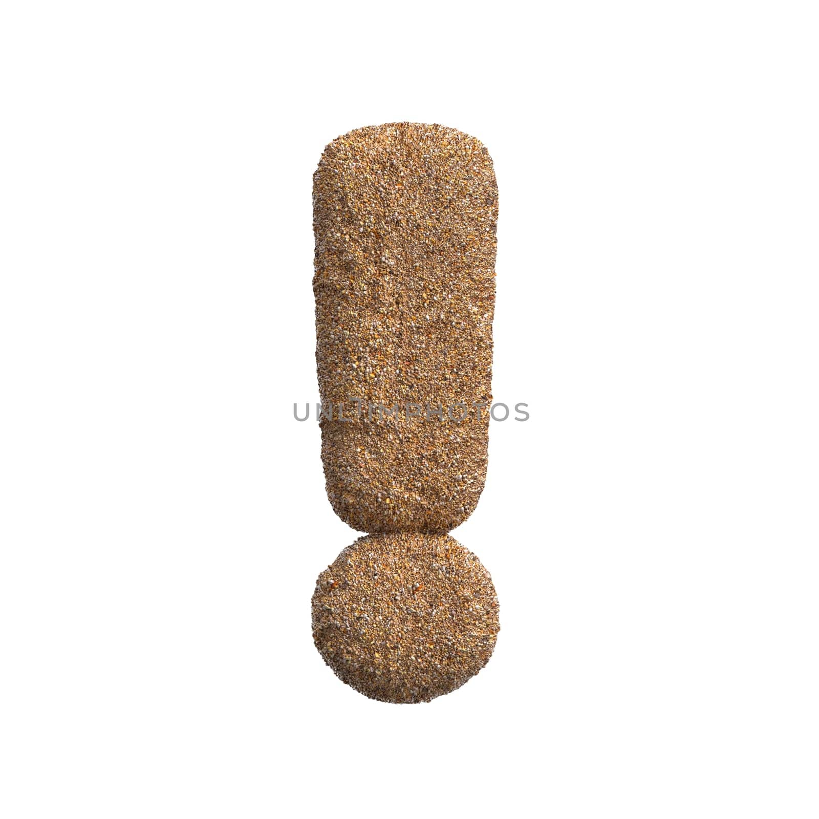 Sand exclamation point - 3d beach symbol isolated on white background. This alphabet is perfect for creative illustrations related but not limited to Holidays, travel, ocean...