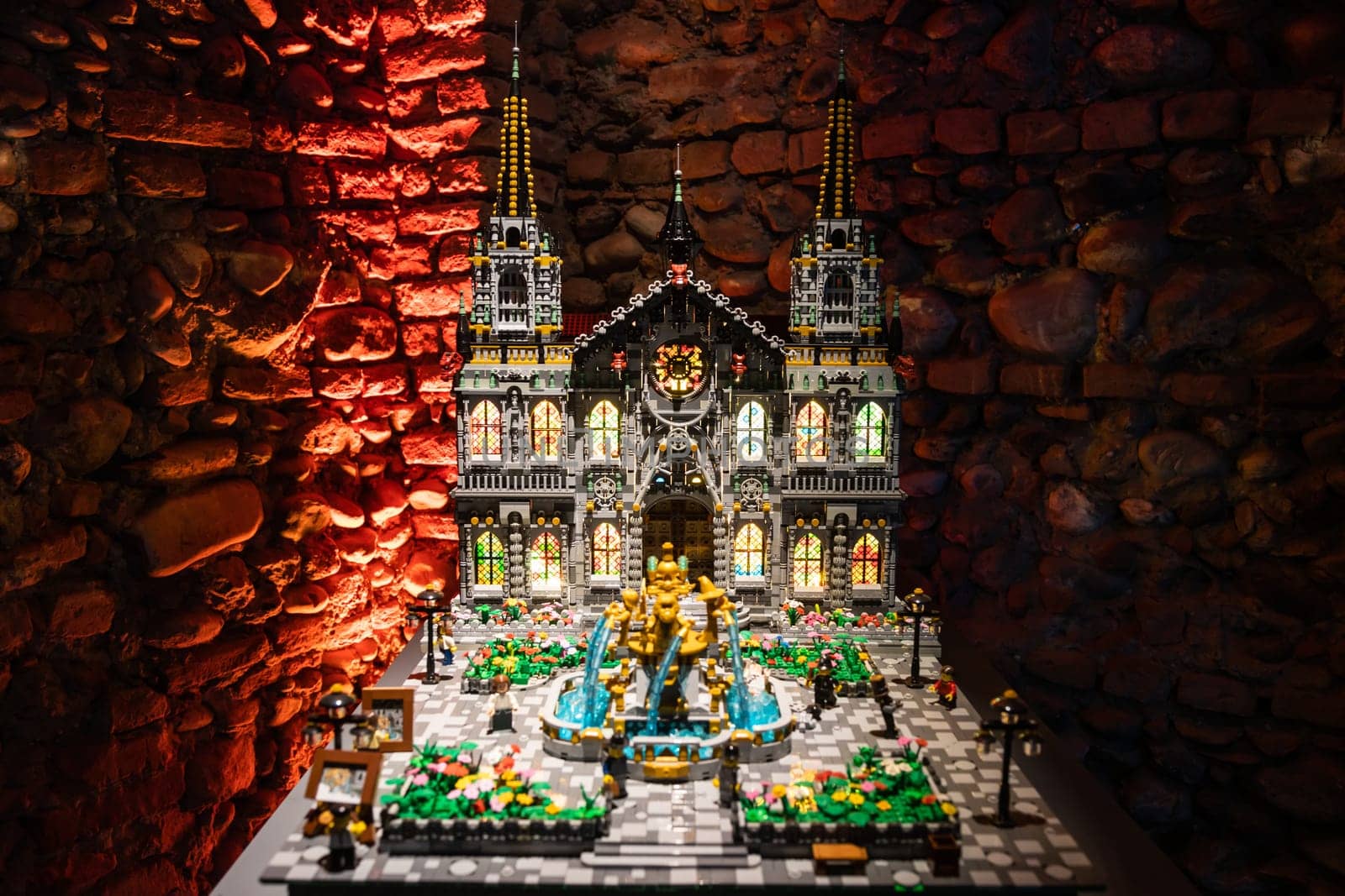 Turin, Italy - October 2022: cathedral made of colorful plastic building blocks - fun and education