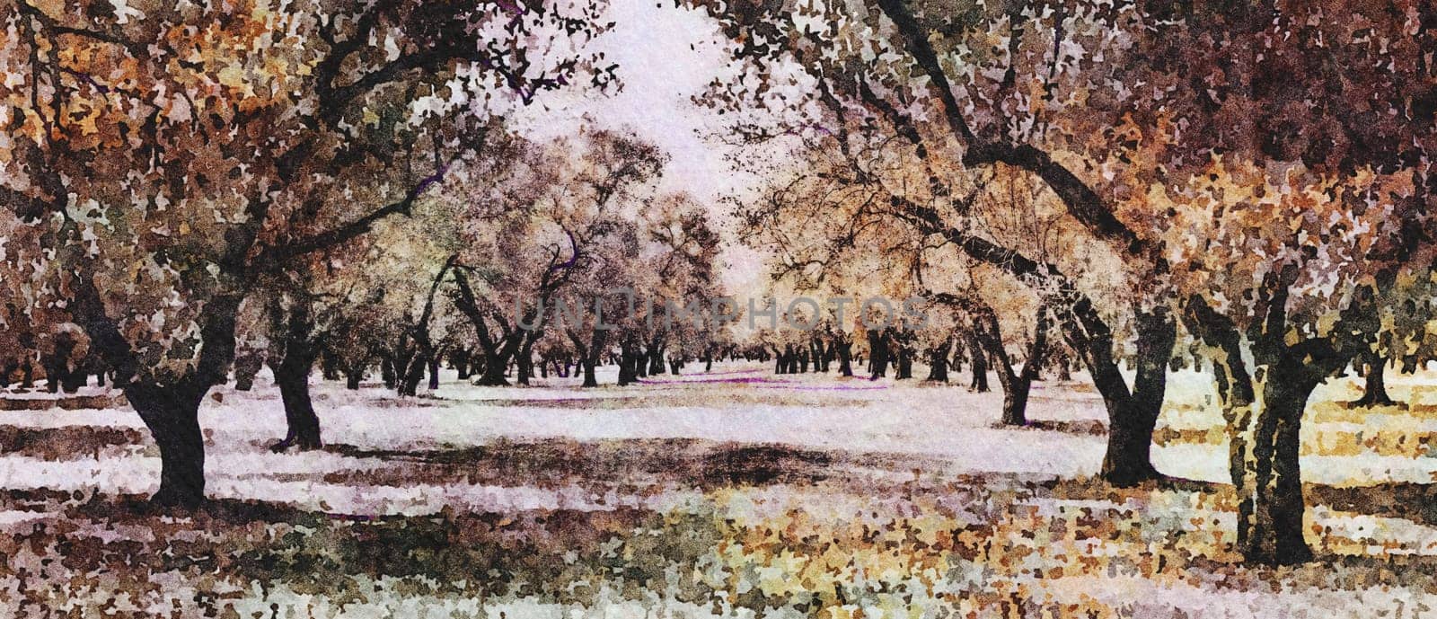 Creative illustration, vintage watercolor artistic design. Olive tree. Vintage design, natural background, nobody
