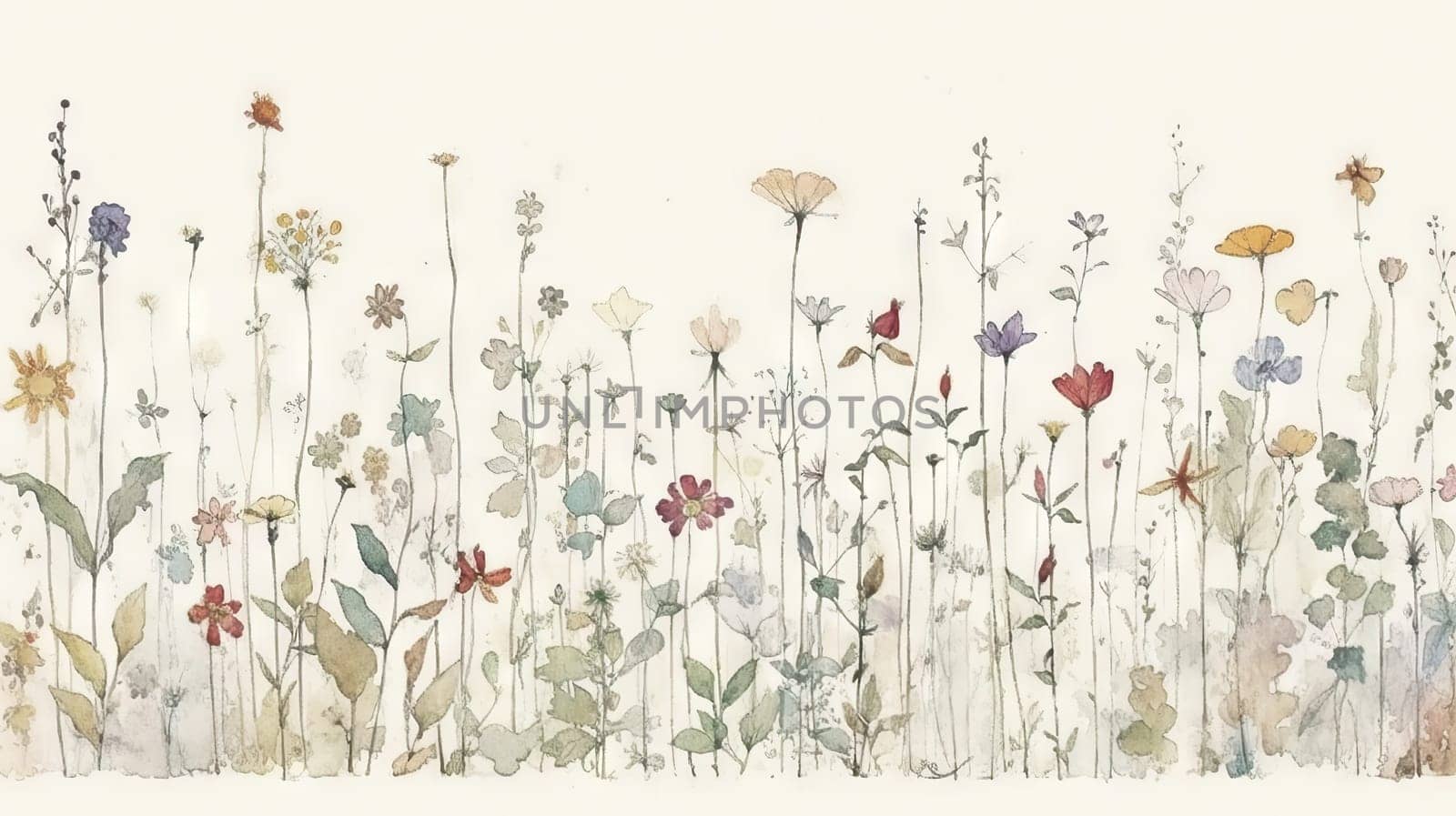 Wild flowers - watercolor painting, generative AI