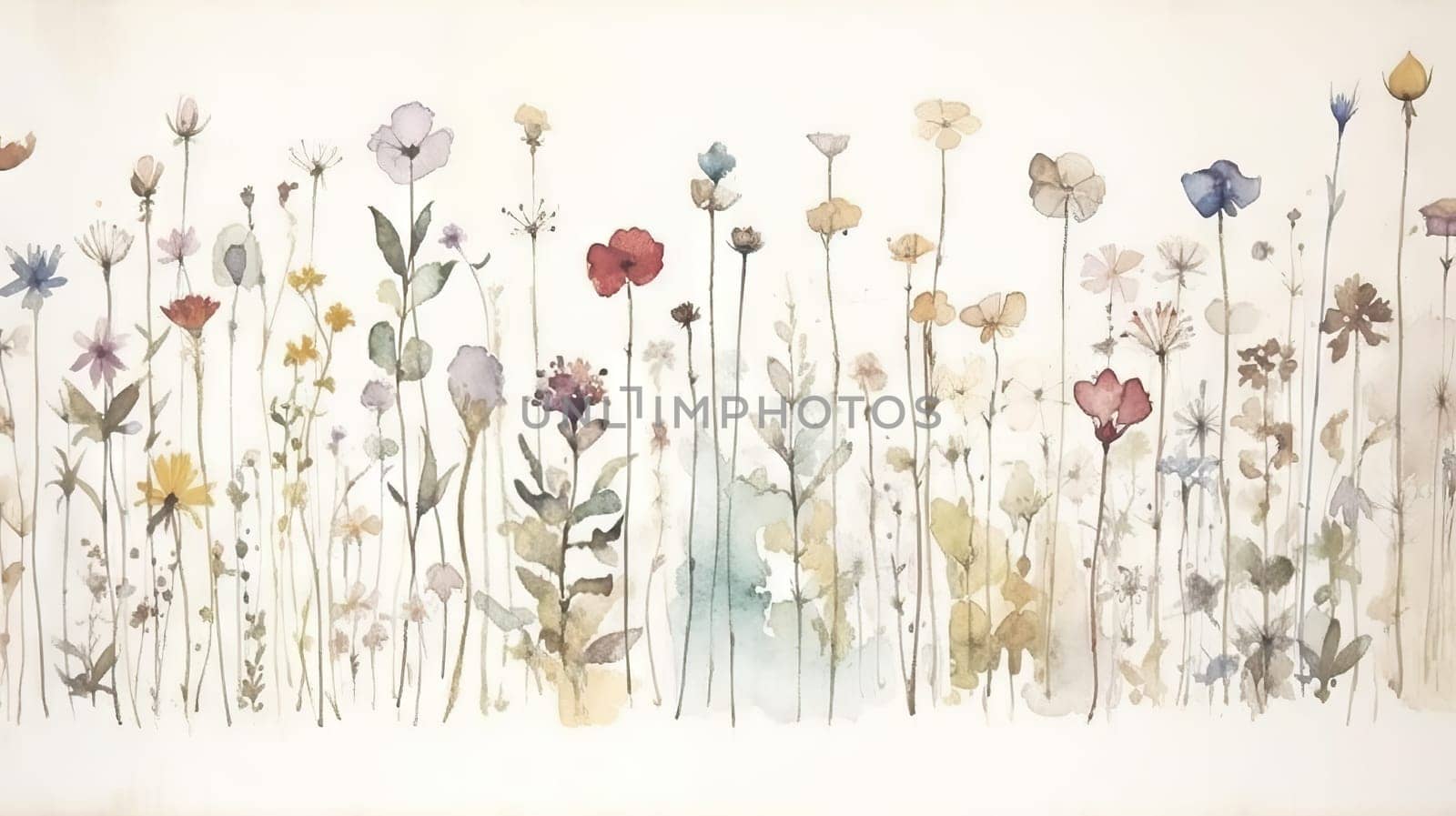 Wild flowers - botanical watercolor painting, generative AI