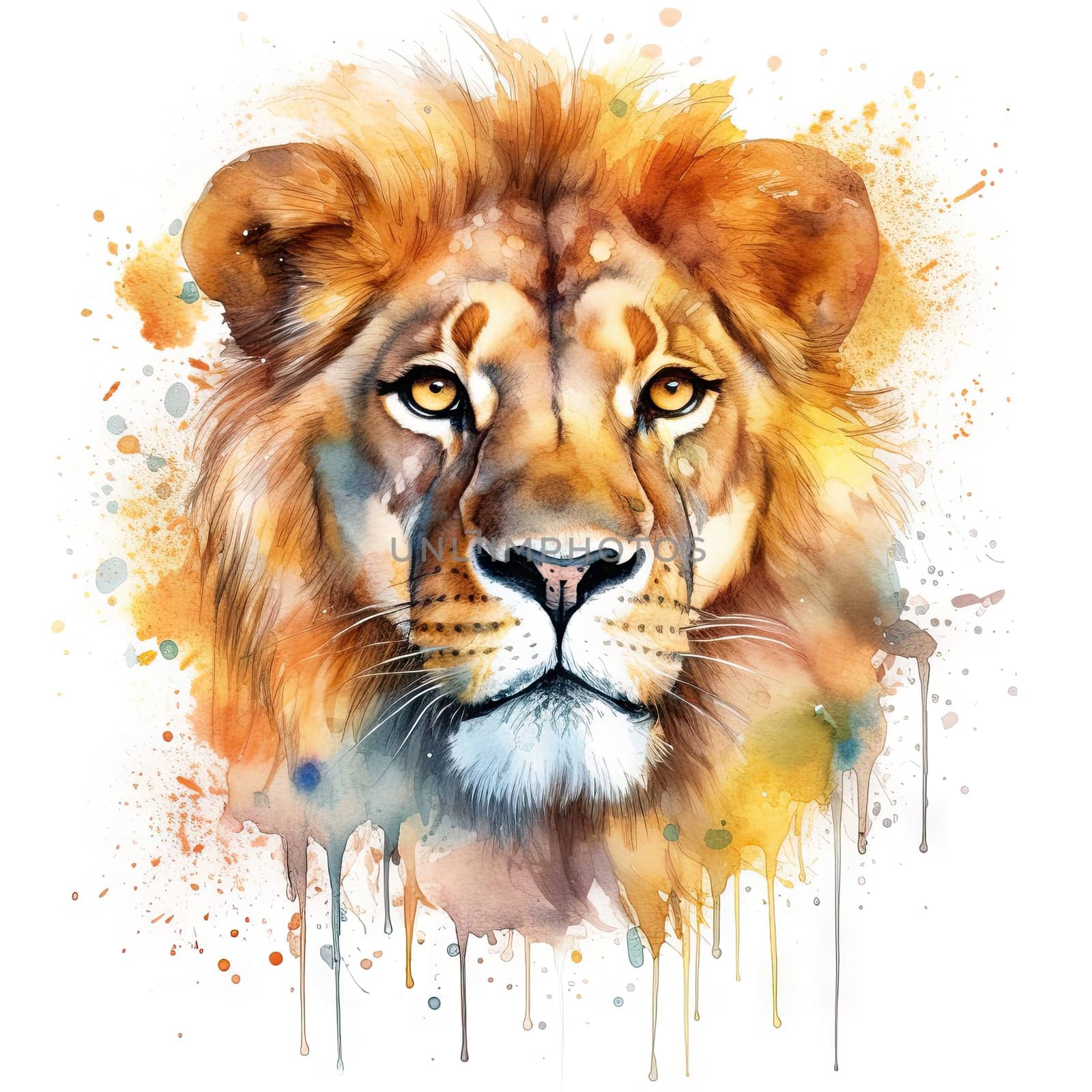 Watercolor illustration of a majestic lion - generative AI - AI generated