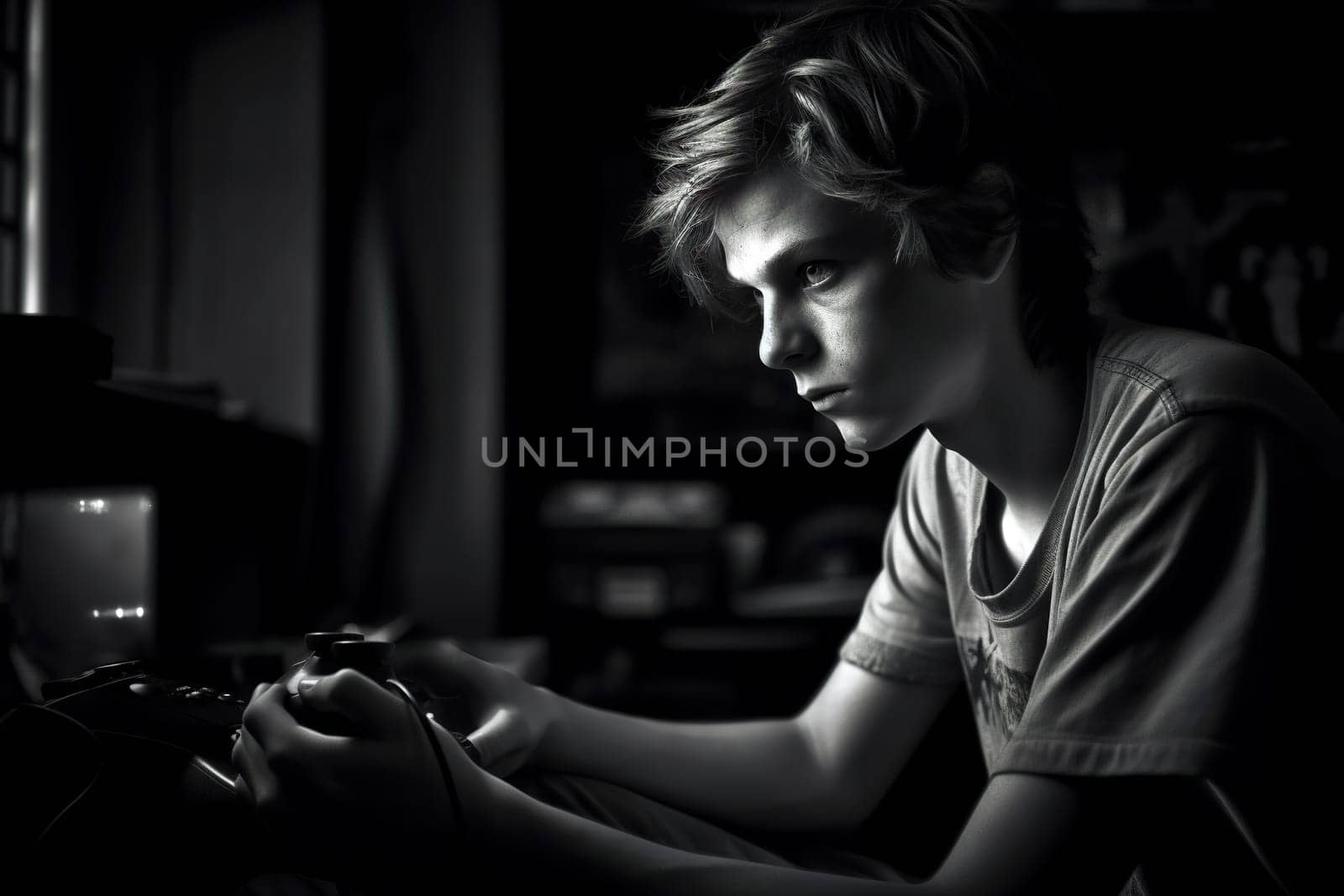 Teenage boy play video game - addiction concept - Generative AI