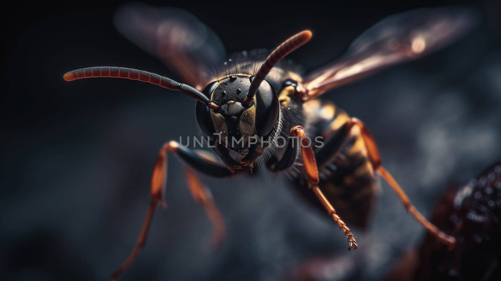 flying wasp close-up on blurred background - Generative AI