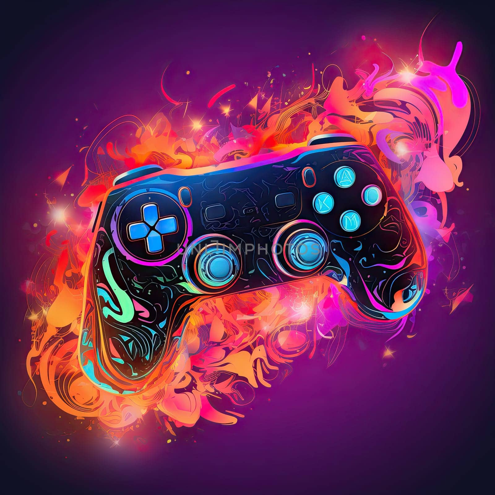 Glowing neon light gamepad - generative AI - AI generated