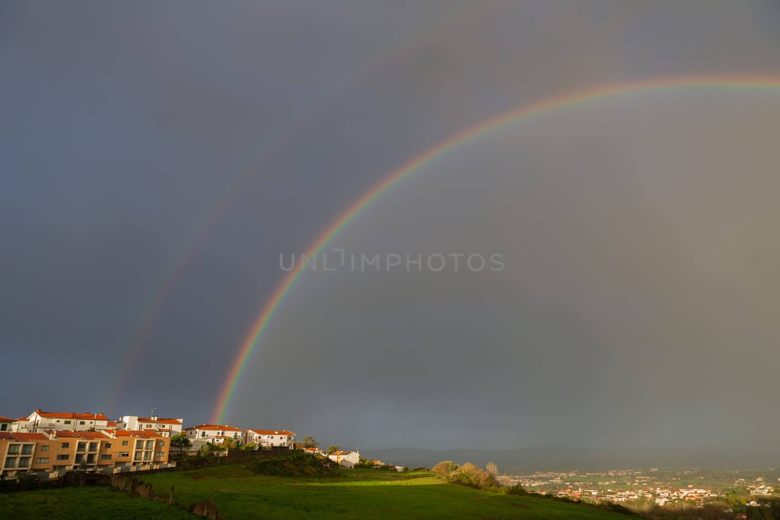 Enchanting rainbow over Braga, north of Portugal