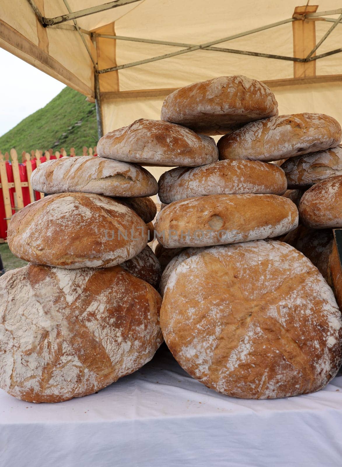 Freshly baked traditional bread at a street stall