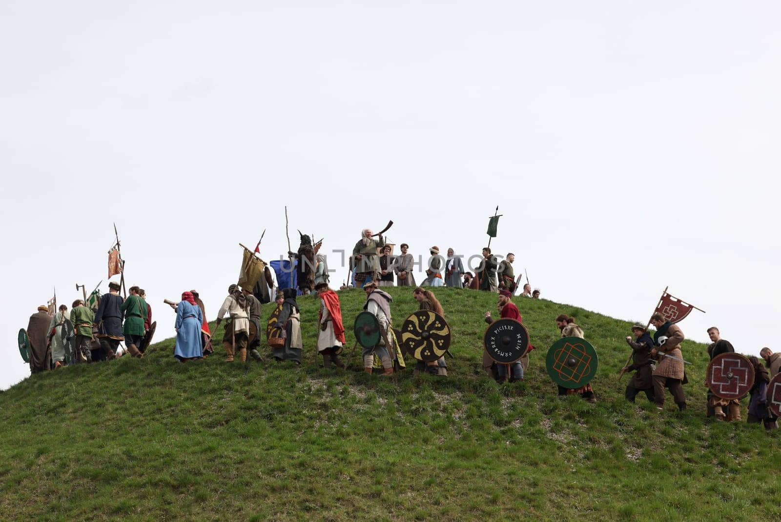 Krakow, Poland - April 11, 2023: Unidentified participants of Rekawka - Polish tradition, celebrated in Krakow on Tuesday after Easter. Currently has the character of festival historical reconstruction