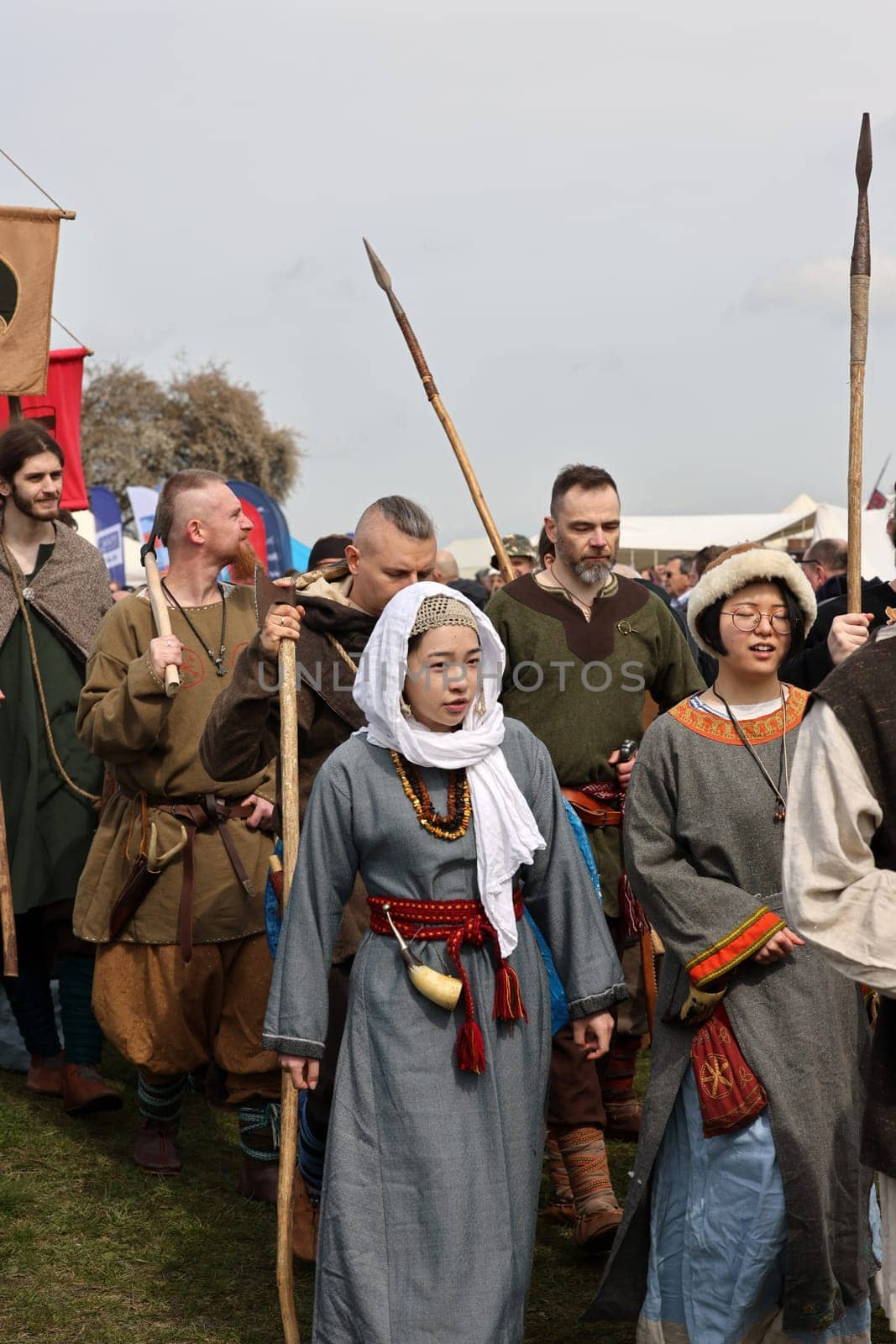 Krakow, Poland - April 11, 2023: Unidentified participants of Rekawka - Polish tradition, celebrated in Krakow on Tuesday after Easter. Currently has the character of festival historical reconstruction