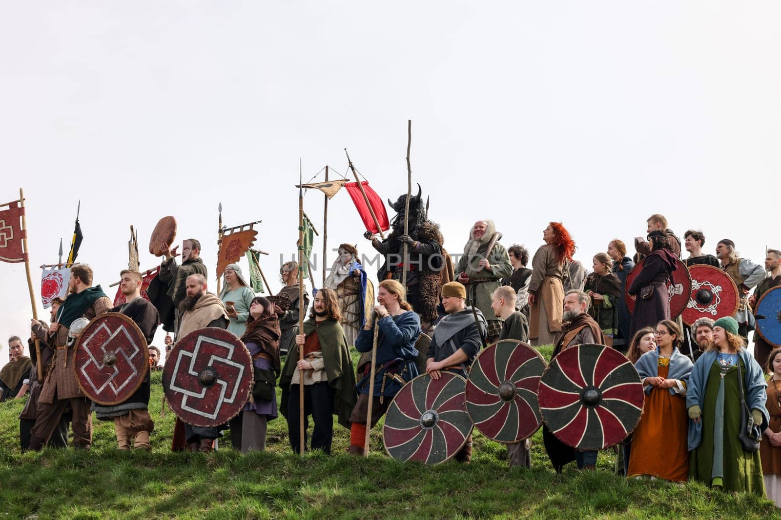 Krakow, Poland - April 11, 2023: Unidentified participants of Rekawka - Polish tradition, celebrated in Krakow on Tuesday after Easter. Currently has the character of festival historical reconstruction