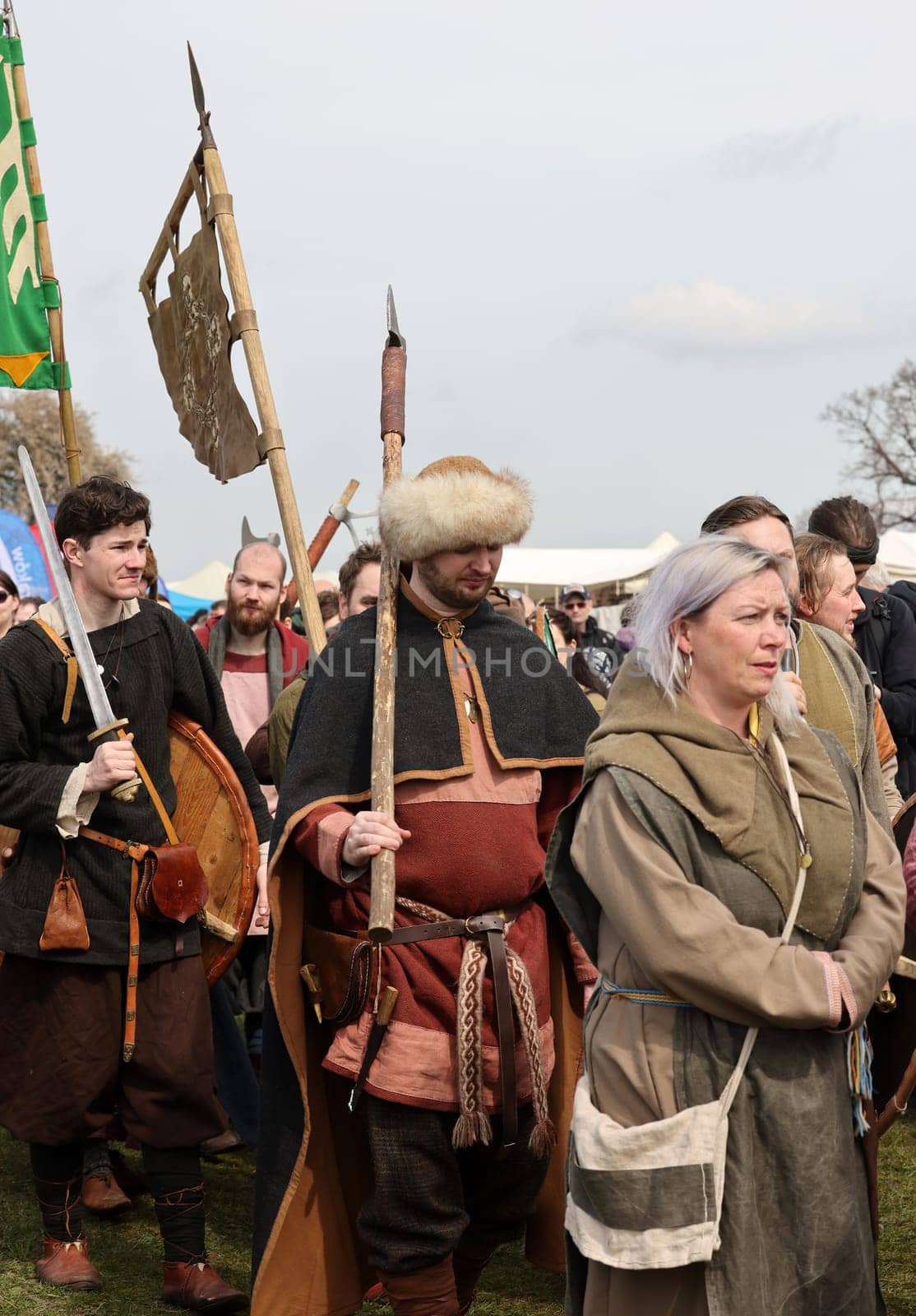 Krakow, Poland - April 11, 2023: Unidentified participants of Rekawka - Polish tradition, celebrated in Krakow on Tuesday after Easter. Currently has the character of festival historical reconstruction