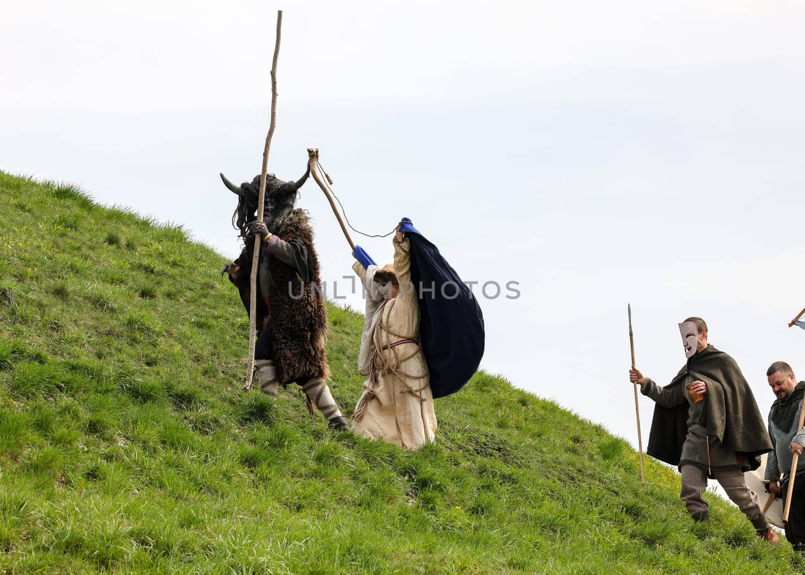 Krakow, Poland - April 11, 2023: Unidentified participants of Rekawka - Polish tradition, celebrated in Krakow on Tuesday after Easter. Currently has the character of festival historical reconstruction