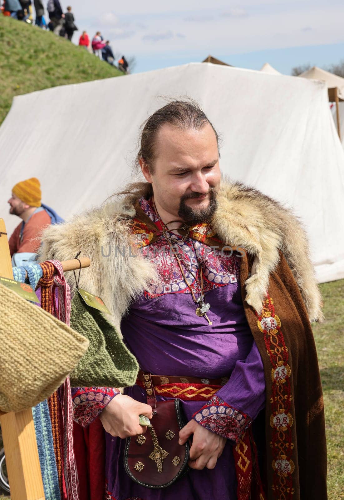 Krakow, Poland - April 11, 2023: Unidentified participants of Rekawka - Polish tradition, celebrated in Krakow on Tuesday after Easter. Currently has the character of festival historical reconstruction