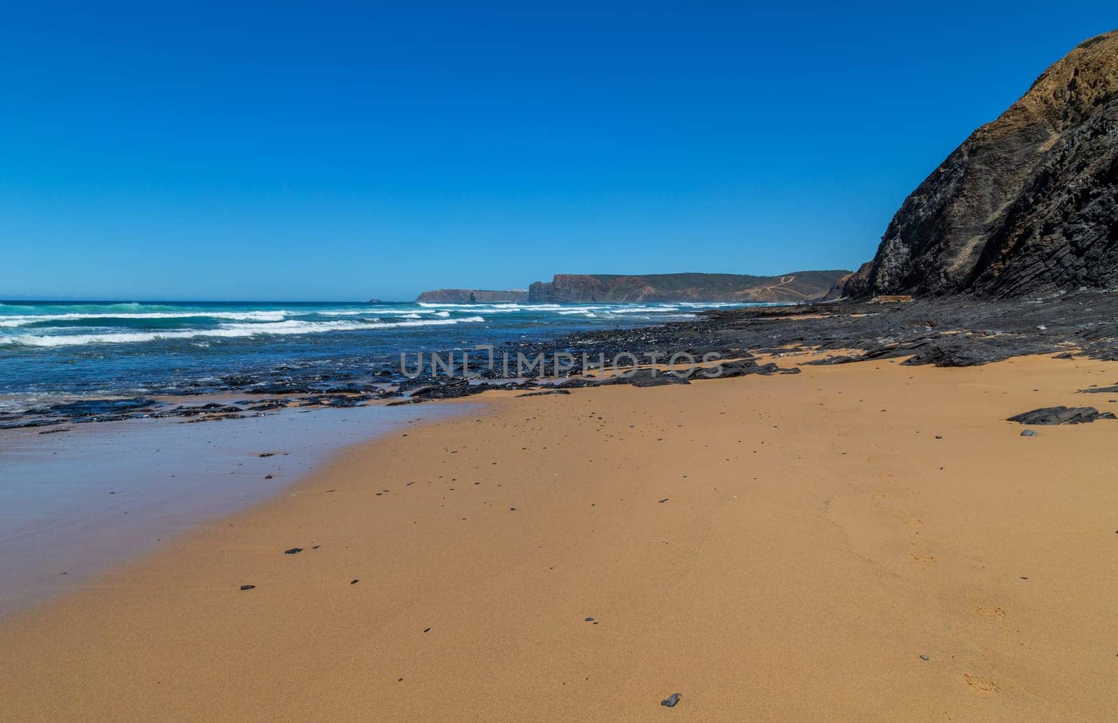 Beautiful empty beach in Algarve west coast, Portugal